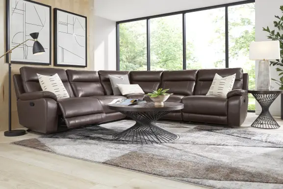 Delaney Point Brown Leather 5 Pc Reclining Sectional