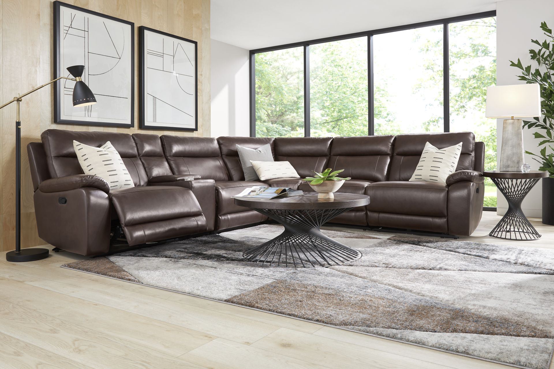 Delaney Point Brown Leather 6 Pc Reclining Sectional - Image 2