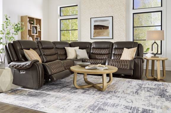 Marquee Brown 5 Pc Leather Triple Power Reclining Sectional