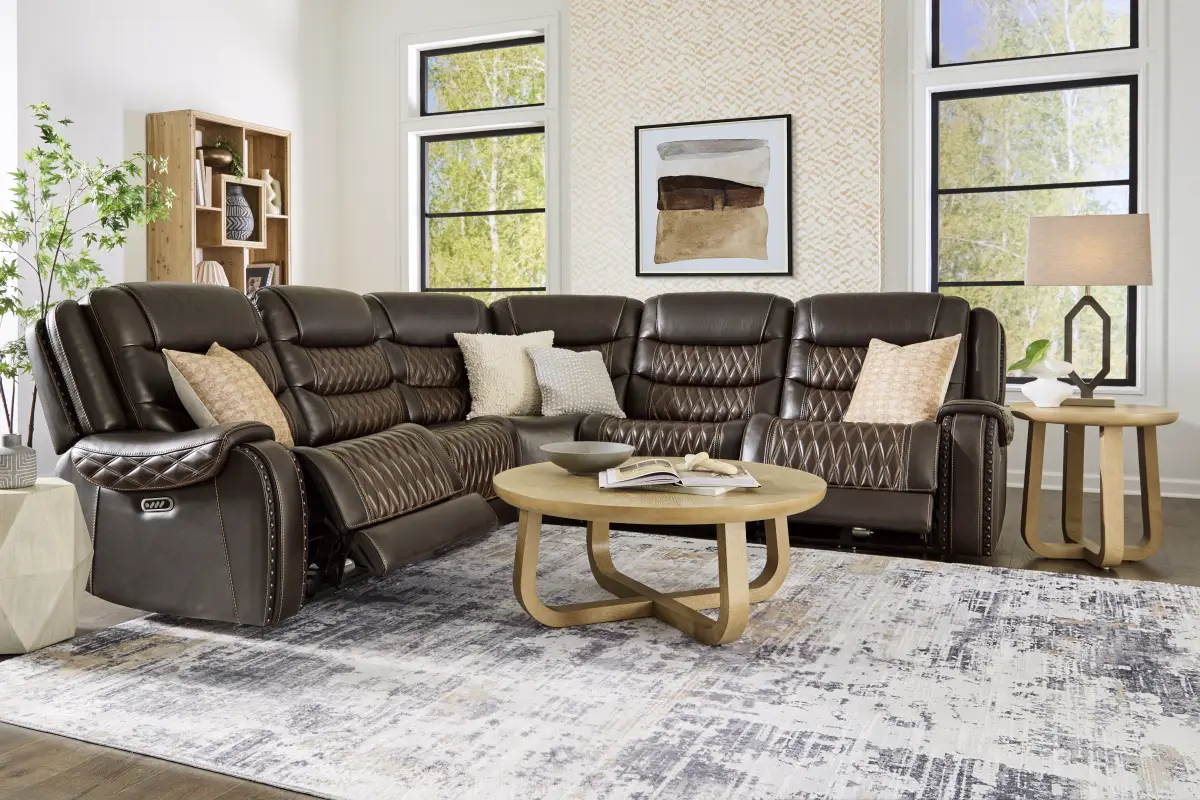 Marquee Brown Leather 5 Pc Triple Power Reclining Sectional