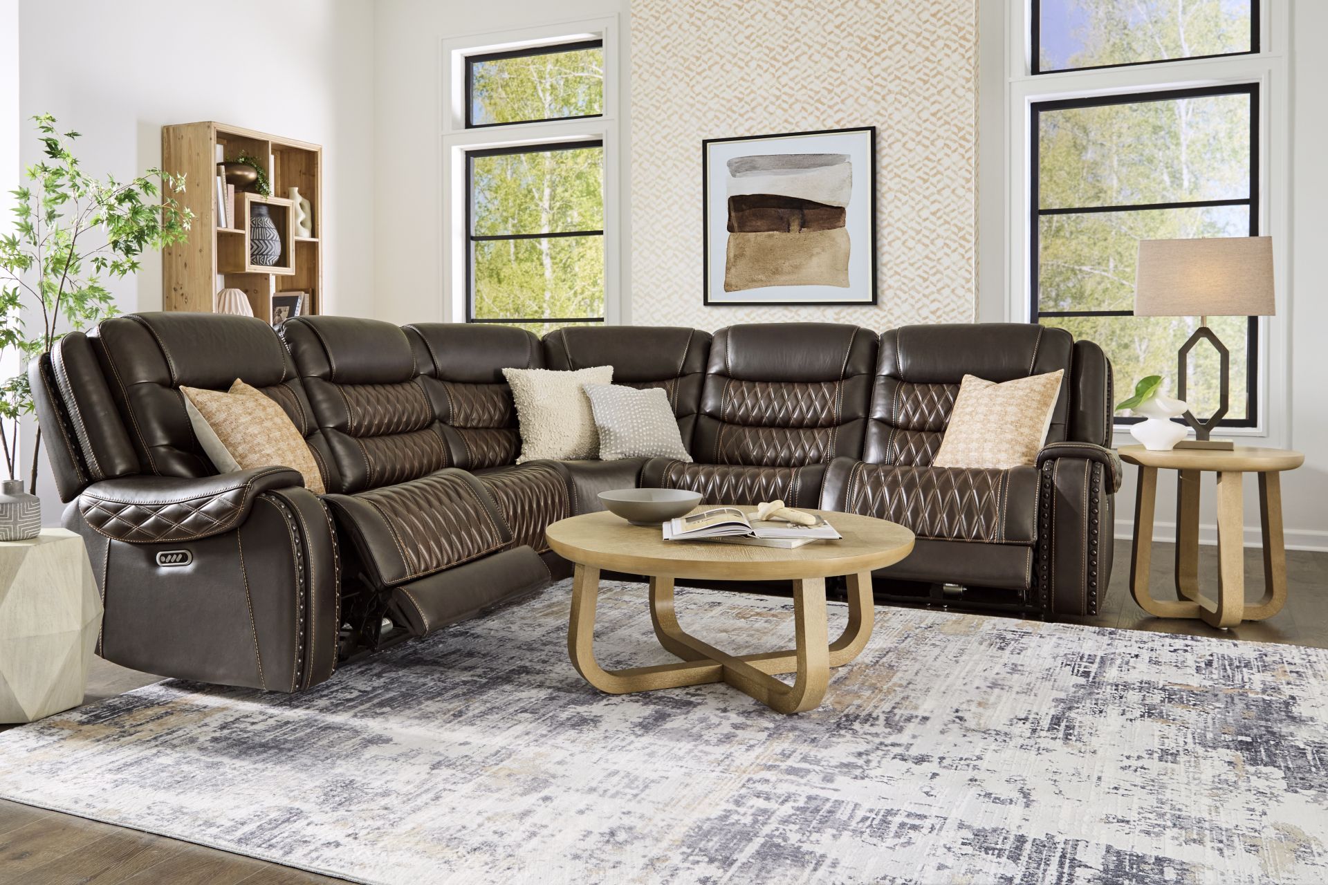 Marquee Brown 5 Pc Leather Triple Power Reclining Sectional - Image 2
