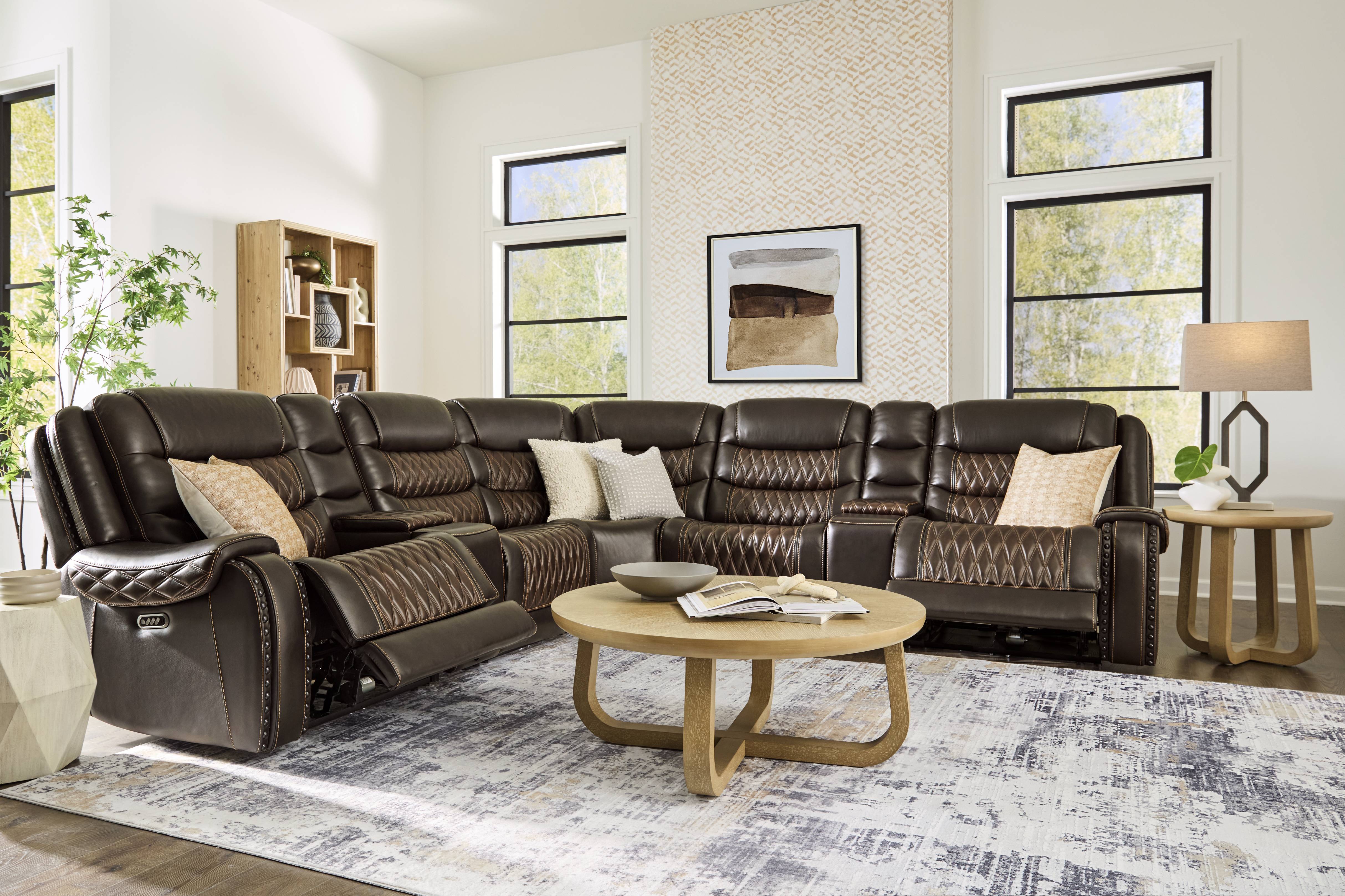 Marquee Brown Leather 7 Pc Triple Power Reclining Sectional