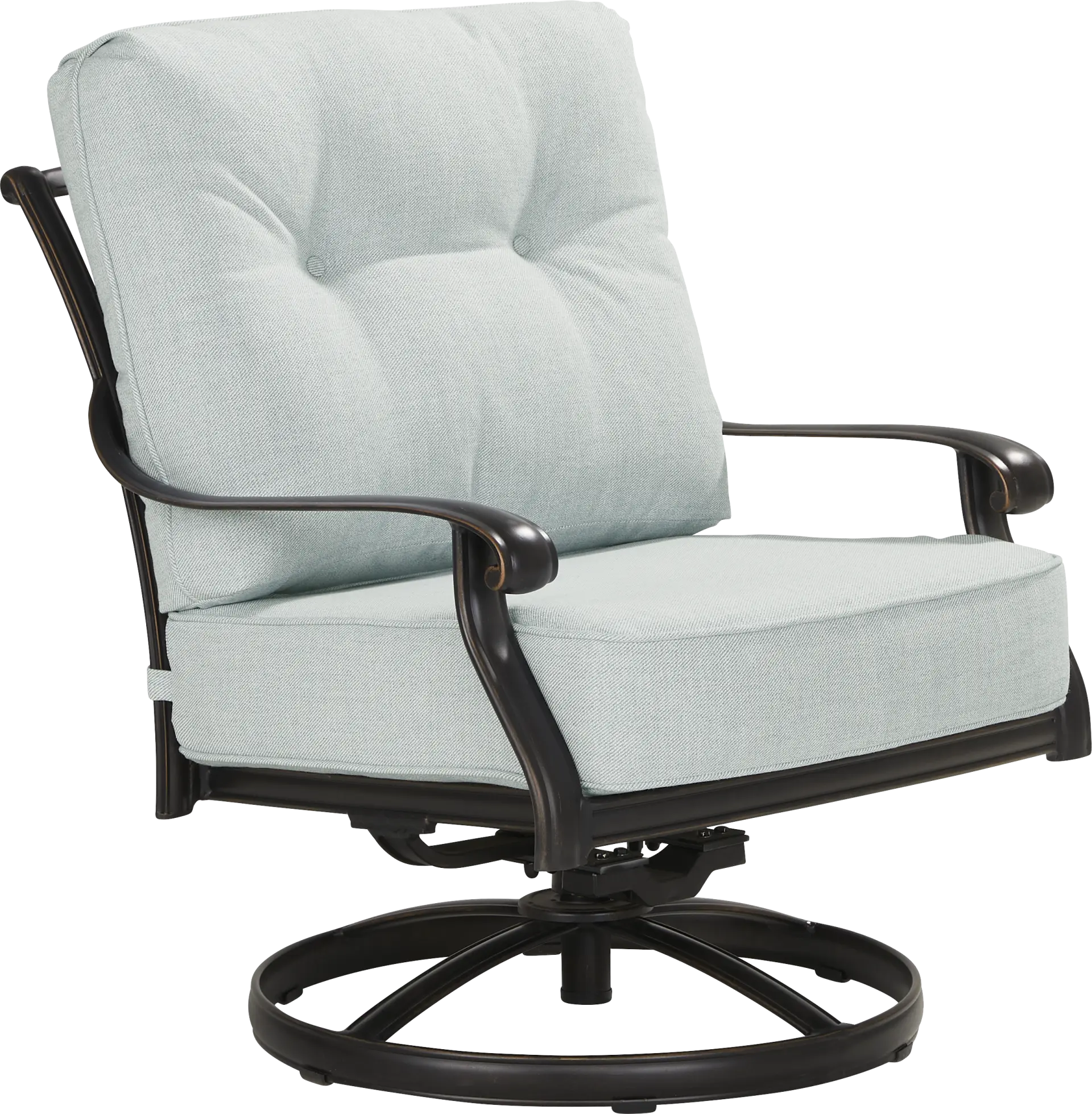 Carina Bronze Outdoor Swivel Chair with Sky Cushions