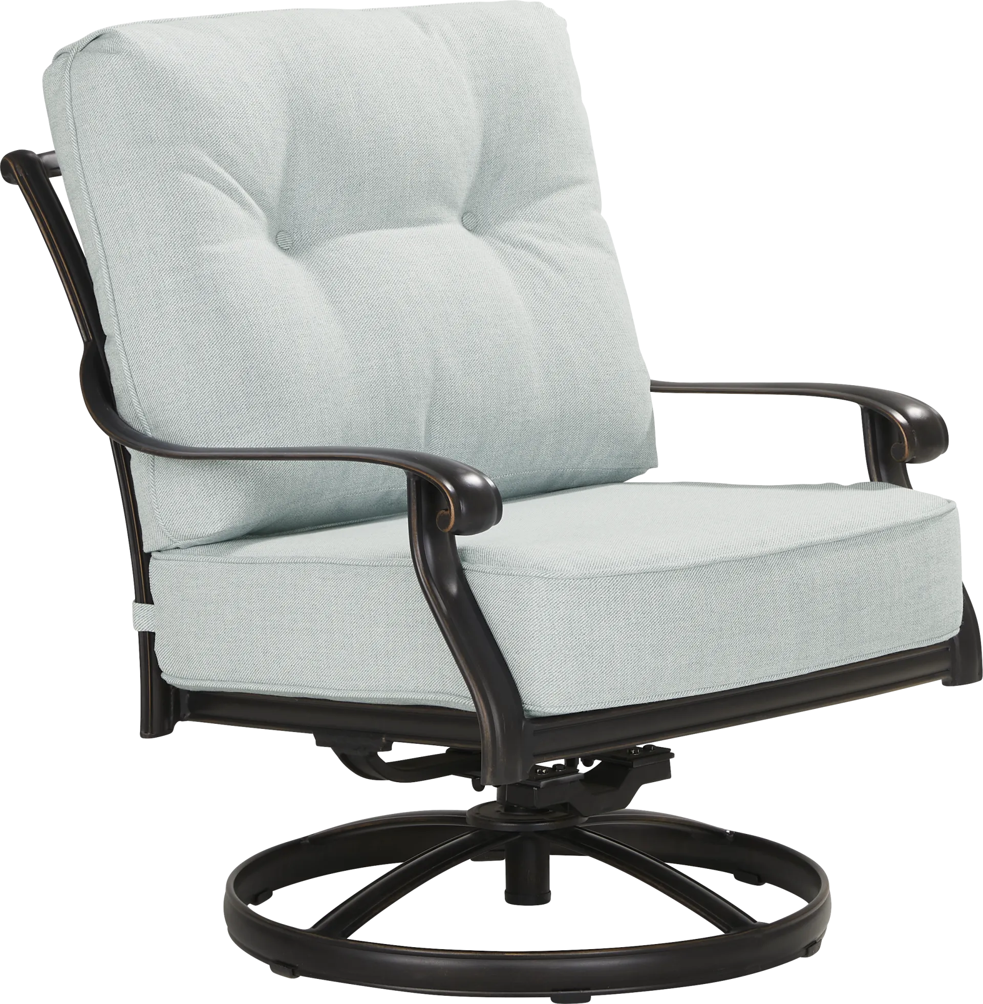 Carina Bronze 5 Pc Outdoor Fire Pit Seating Set with Sky Cushions - Image 5