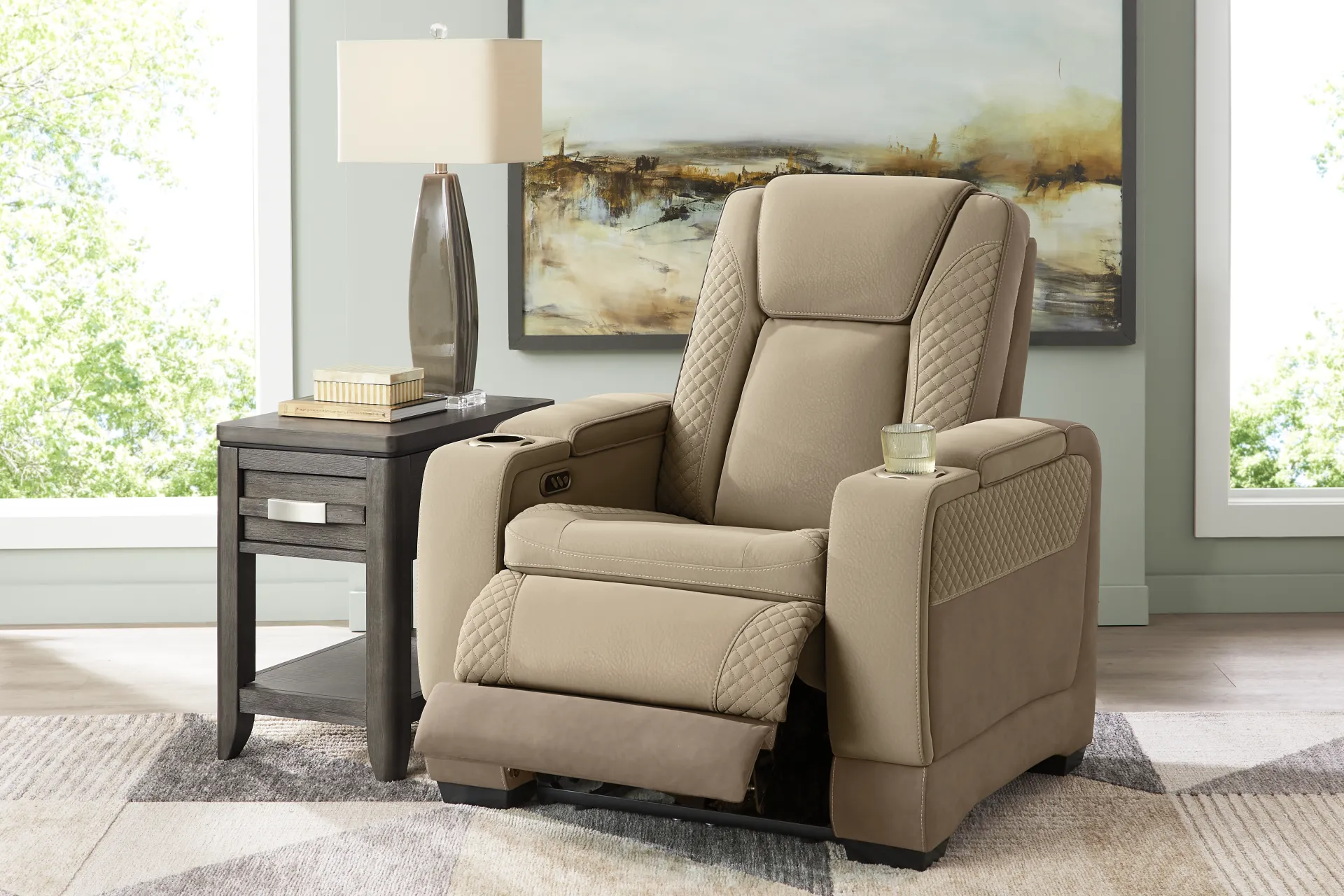 Donovan Park Beige Dual Power Recliner - Image 5