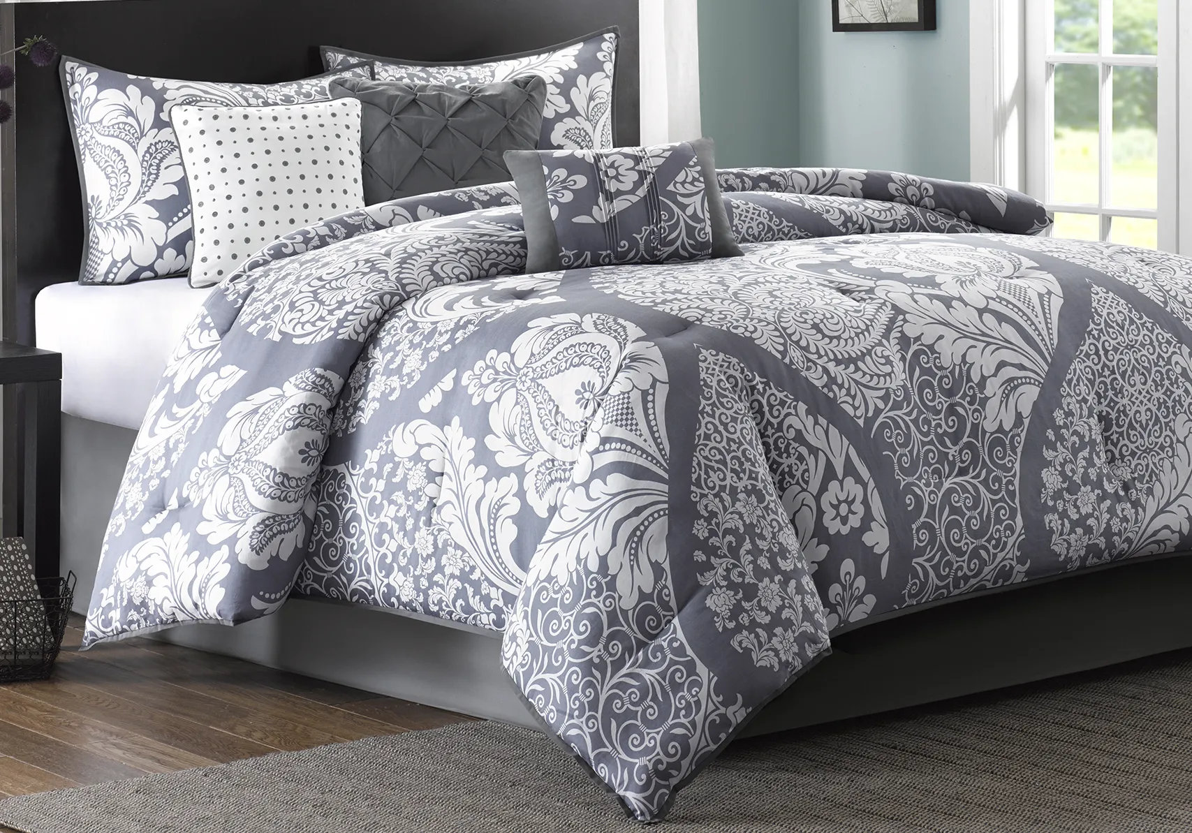 Cora Gray 7 Pc Queen Comforter Set - Image 1