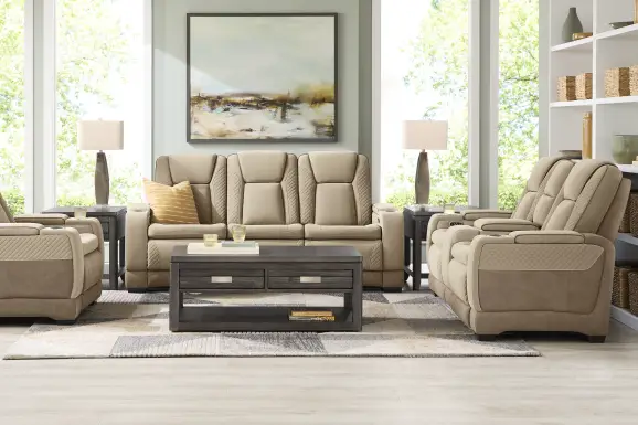 Donovan Park Beige Dual Power Reclining Console Loveseat