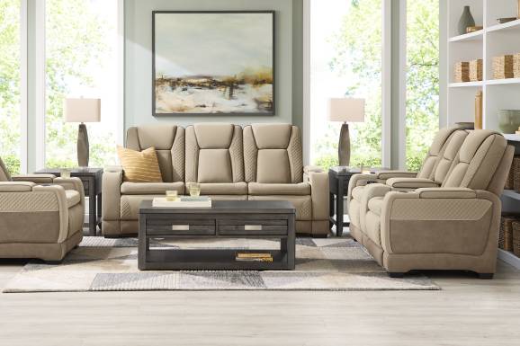 Donovan Park Beige Dual Power Reclining Console Loveseat