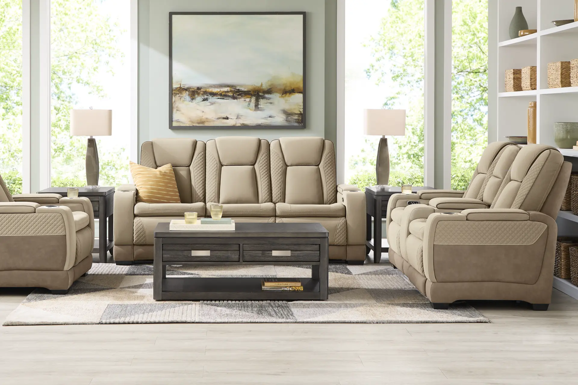 Donovan Park Beige 5 Pc Dual Power Reclining Living Room