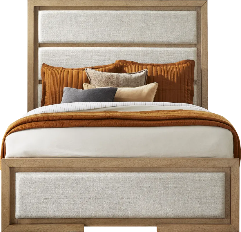 Alpine Lake Light Oak Finish 3 Pc Queen Upholstered Bed