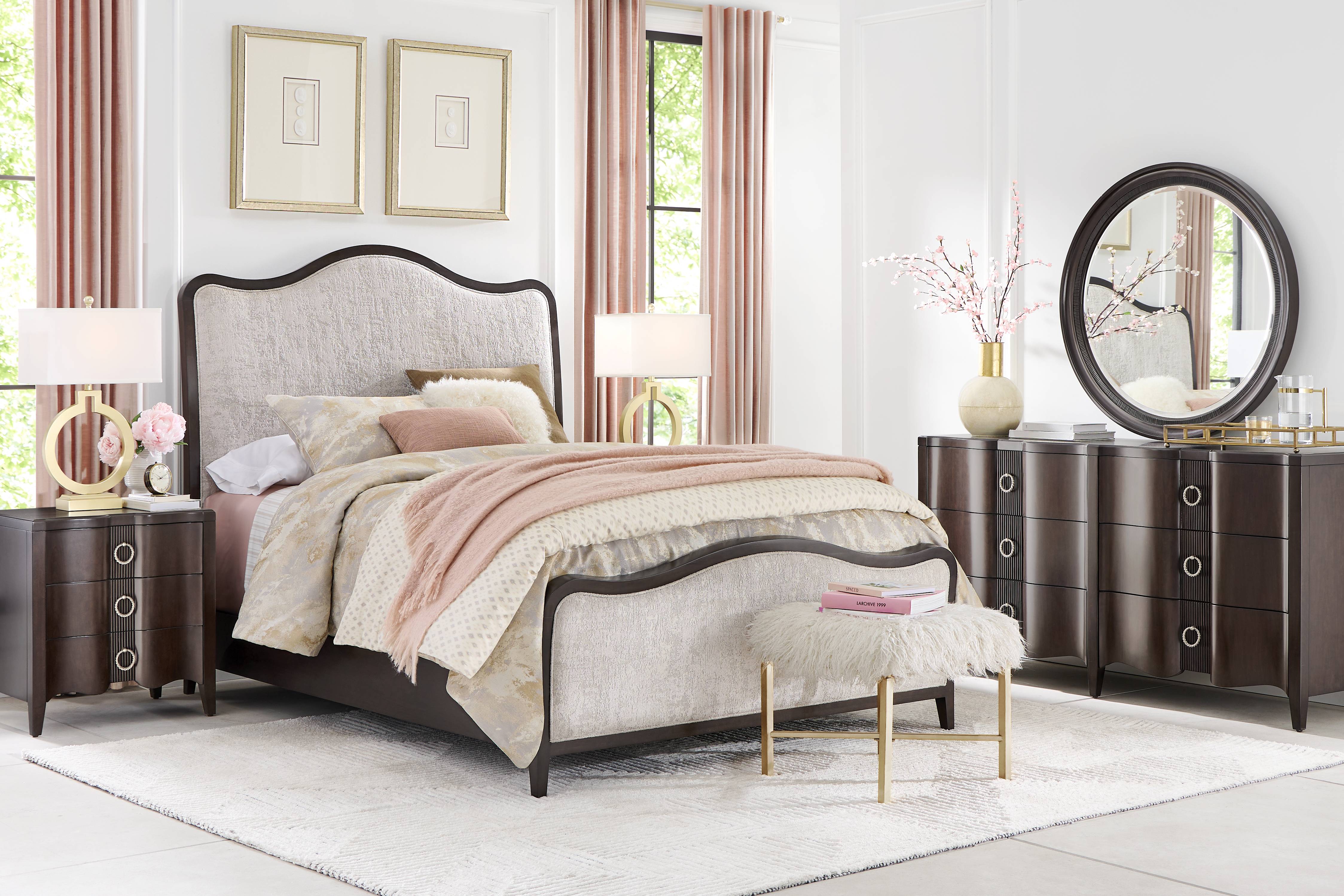 Bradbury Brown Cherry Finish 3 Pc King Upholstered Bed - Thumbnail - Image 2