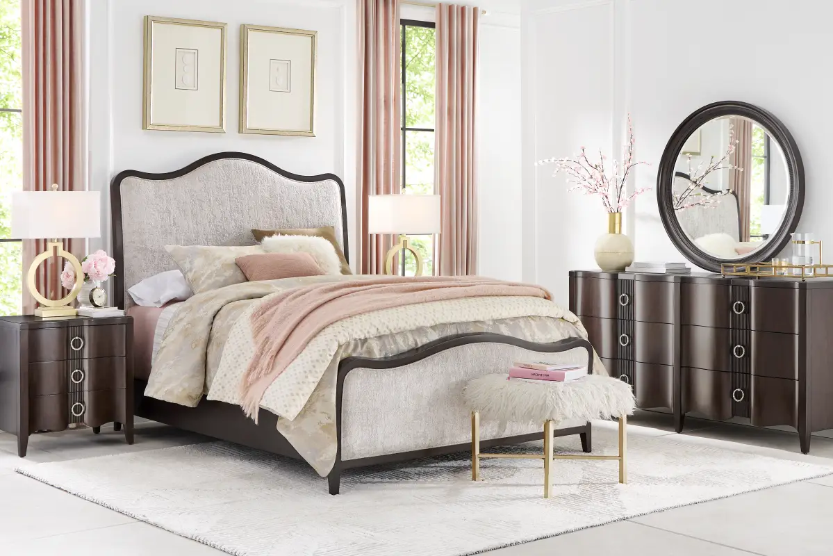 Bradbury Brown Cherry Finish 5 Pc King Upholstered Bedroom