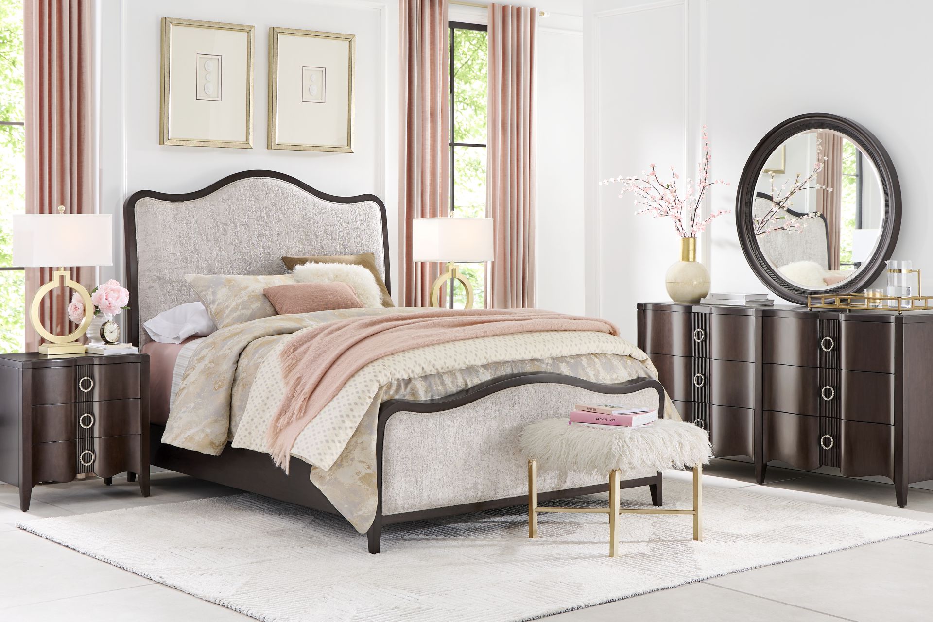 Bradbury Brown Cherry Finish 3 Pc Queen Upholstered Bed - Image 2