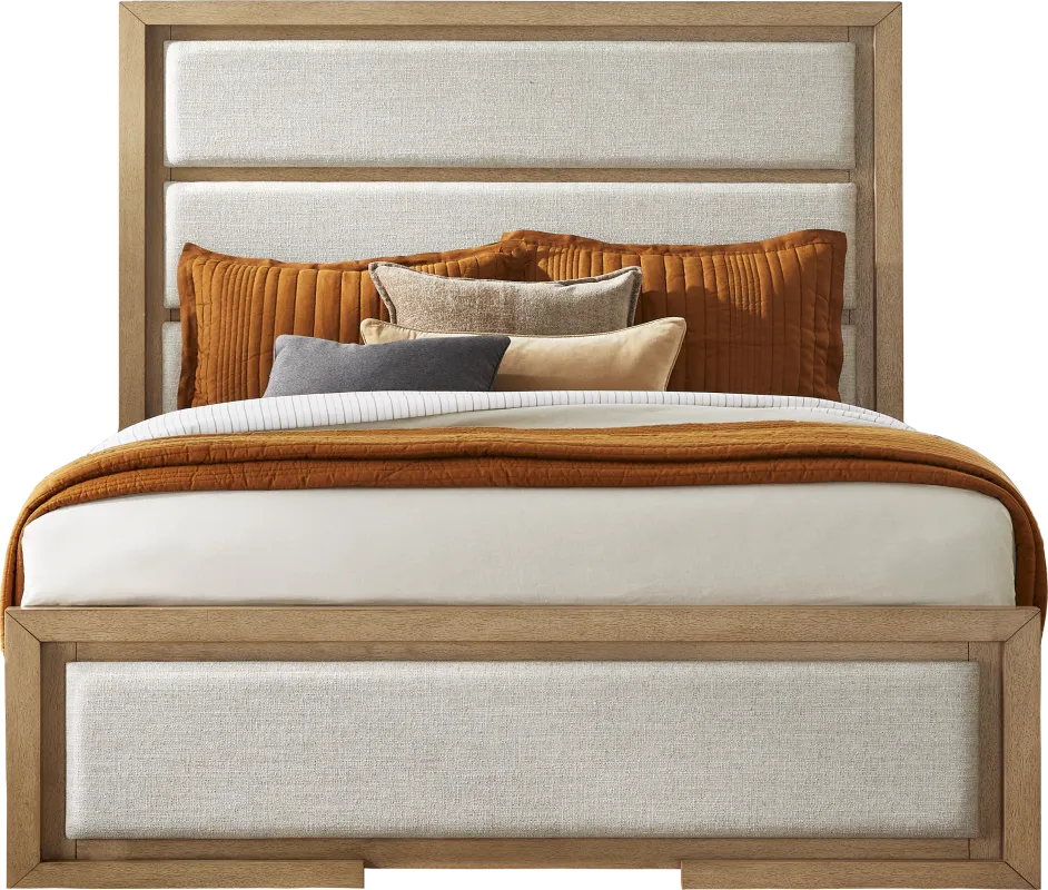 Alpine Lake Light Oak Finish 3 Pc King Upholstered Bed