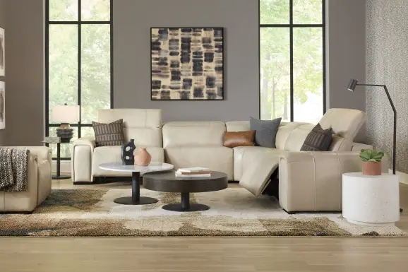 Huntington Ivory Leather 5 Pc Dual Power Reclining Sectional