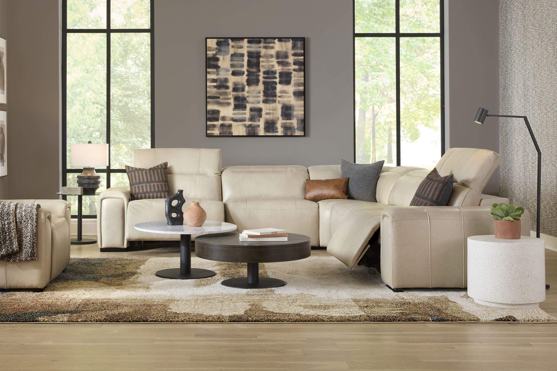 Huntington Ivory Leather 9 Pc Dual Power Reclining Sectional Living Room - Image 1