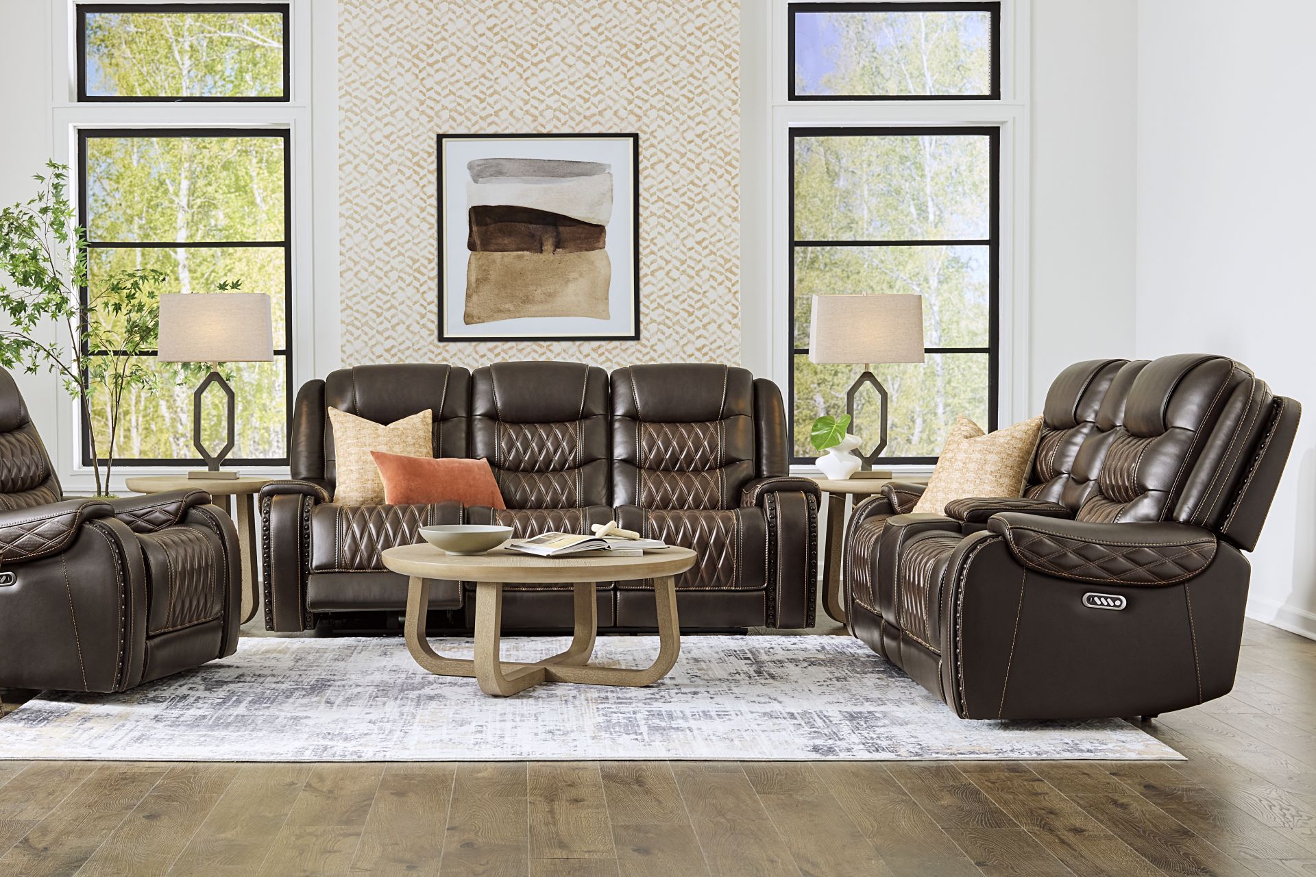 Marquee Brown 5 Pc Leather Triple Power Reclining Living Room - Image 1