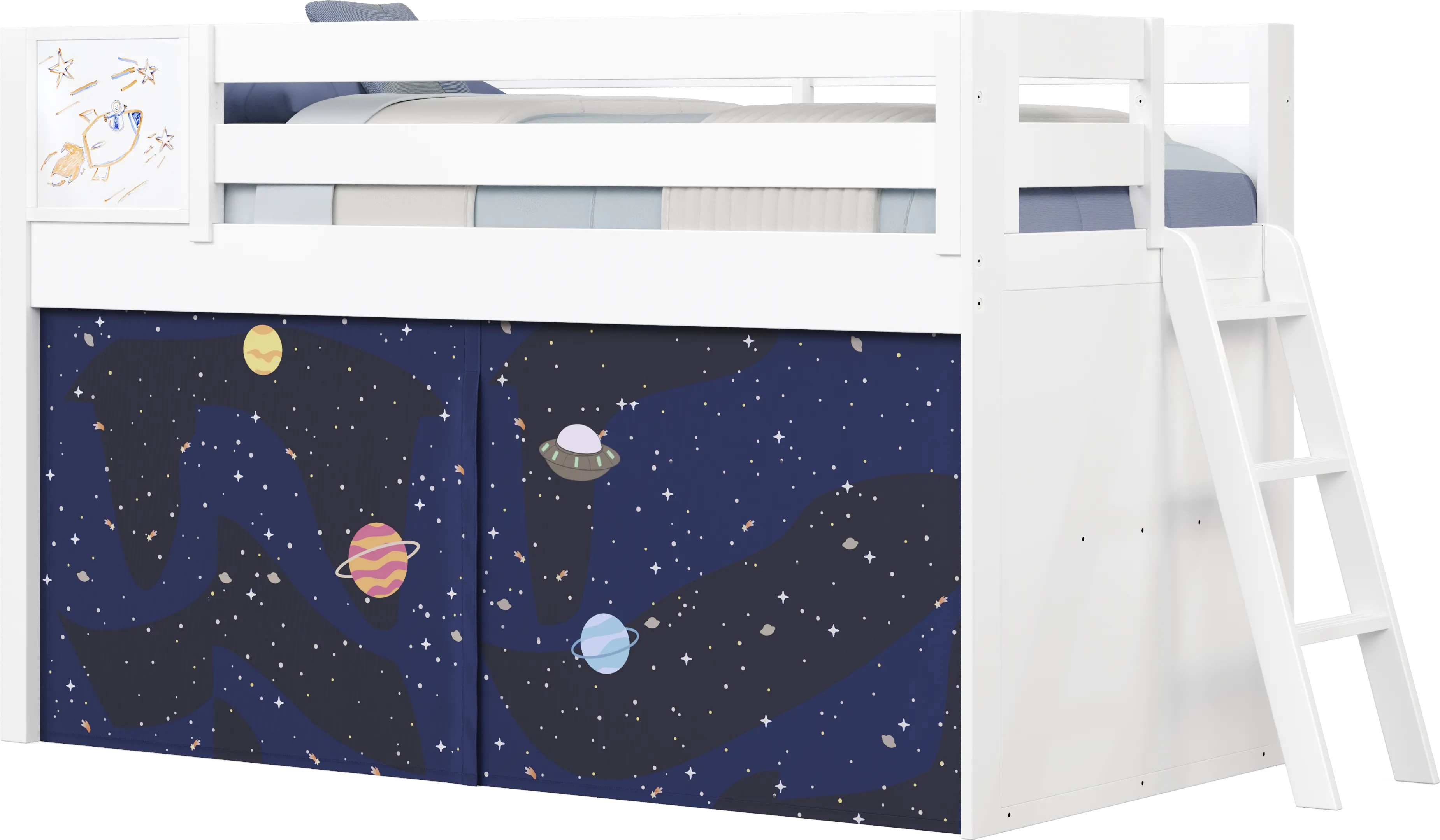 Kids Blast Off White Twin Loft Bed with Activity Panel - Thumbnail - Image 1