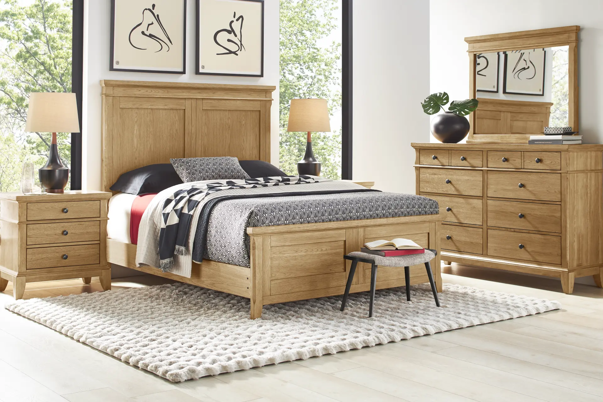Springville Natural 5 Pc Queen Panel Bedroom