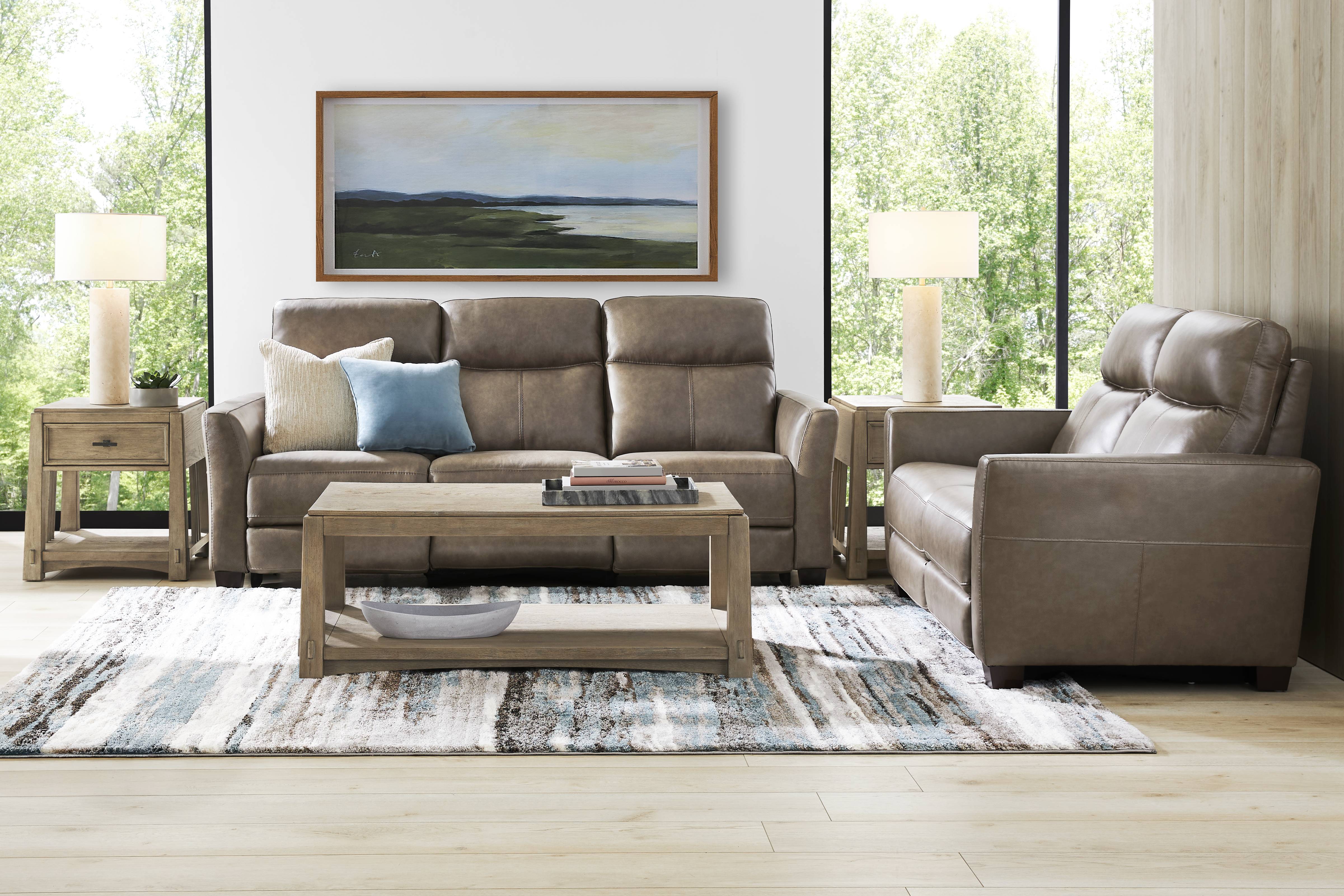 Maestro Mushroom Leather Dual Power Reclining Sofa - Thumbnail - Image 2