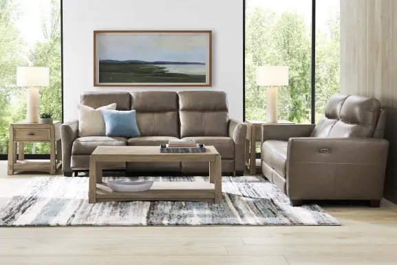 Maestro Mushroom Leather Dual Power Reclining Loveseat