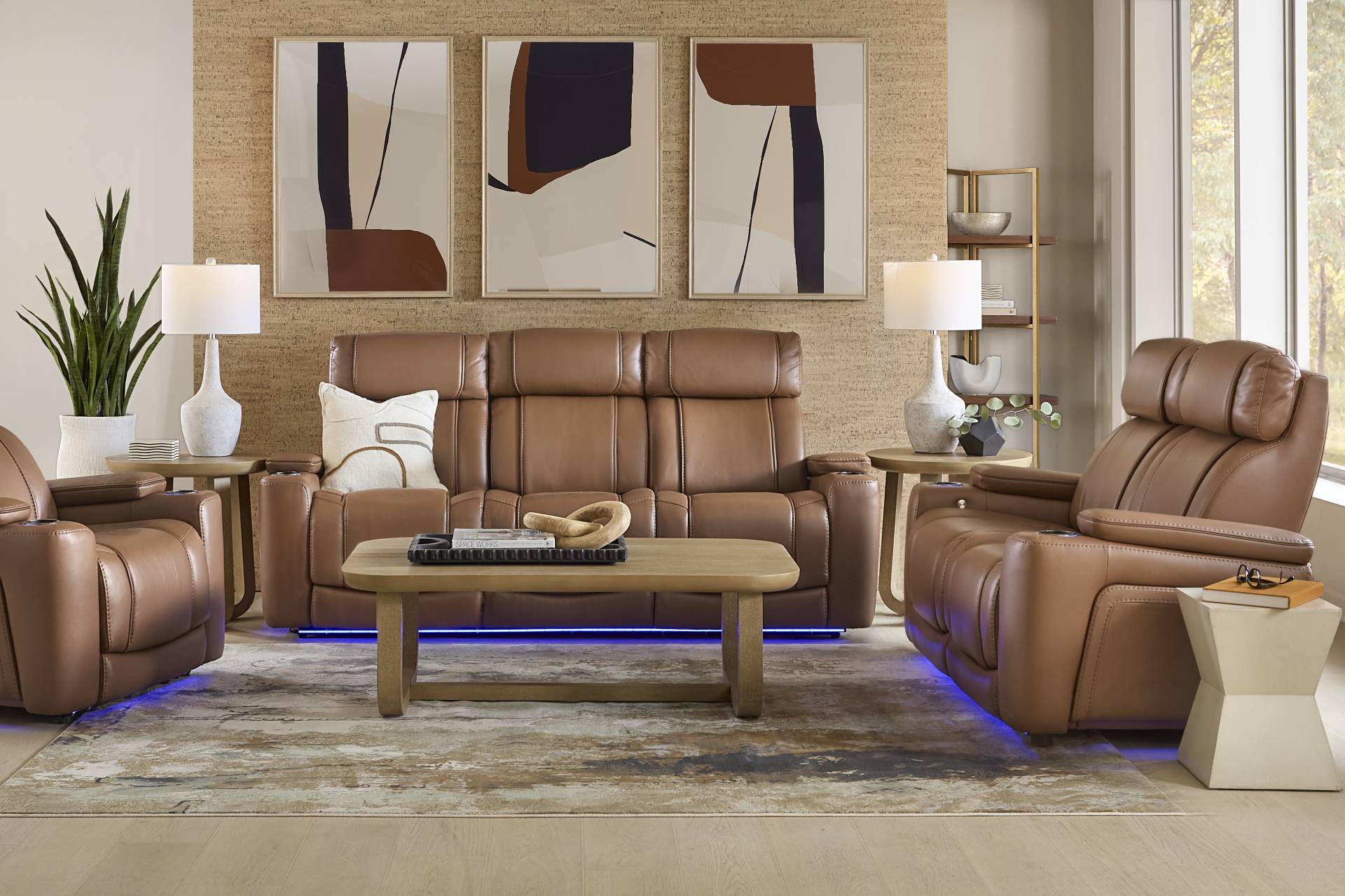 Haven Point Saddle 5 Pc Living Room with Dual Power Reclining Sofa full room