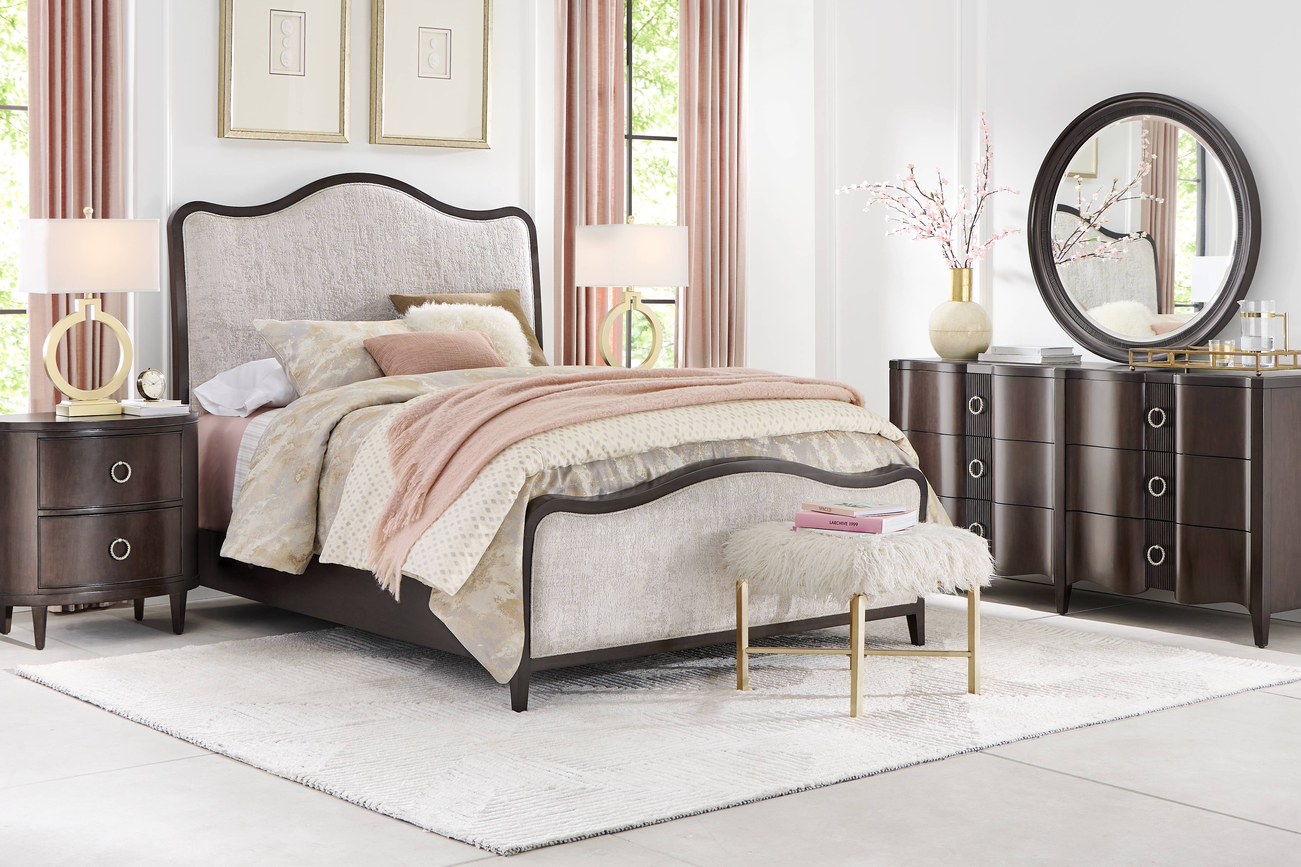 Bradbury Brown Cherry Finish 7 Pc King Upholstered Bedroom - Thumbnail - Image 1