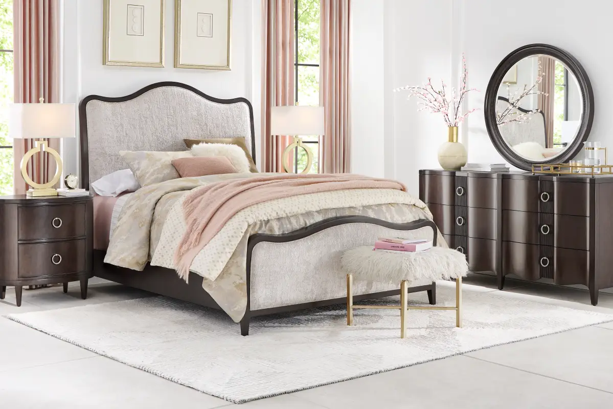 Bradbury Brown Cherry Finish 7 Pc King Upholstered Bedroom