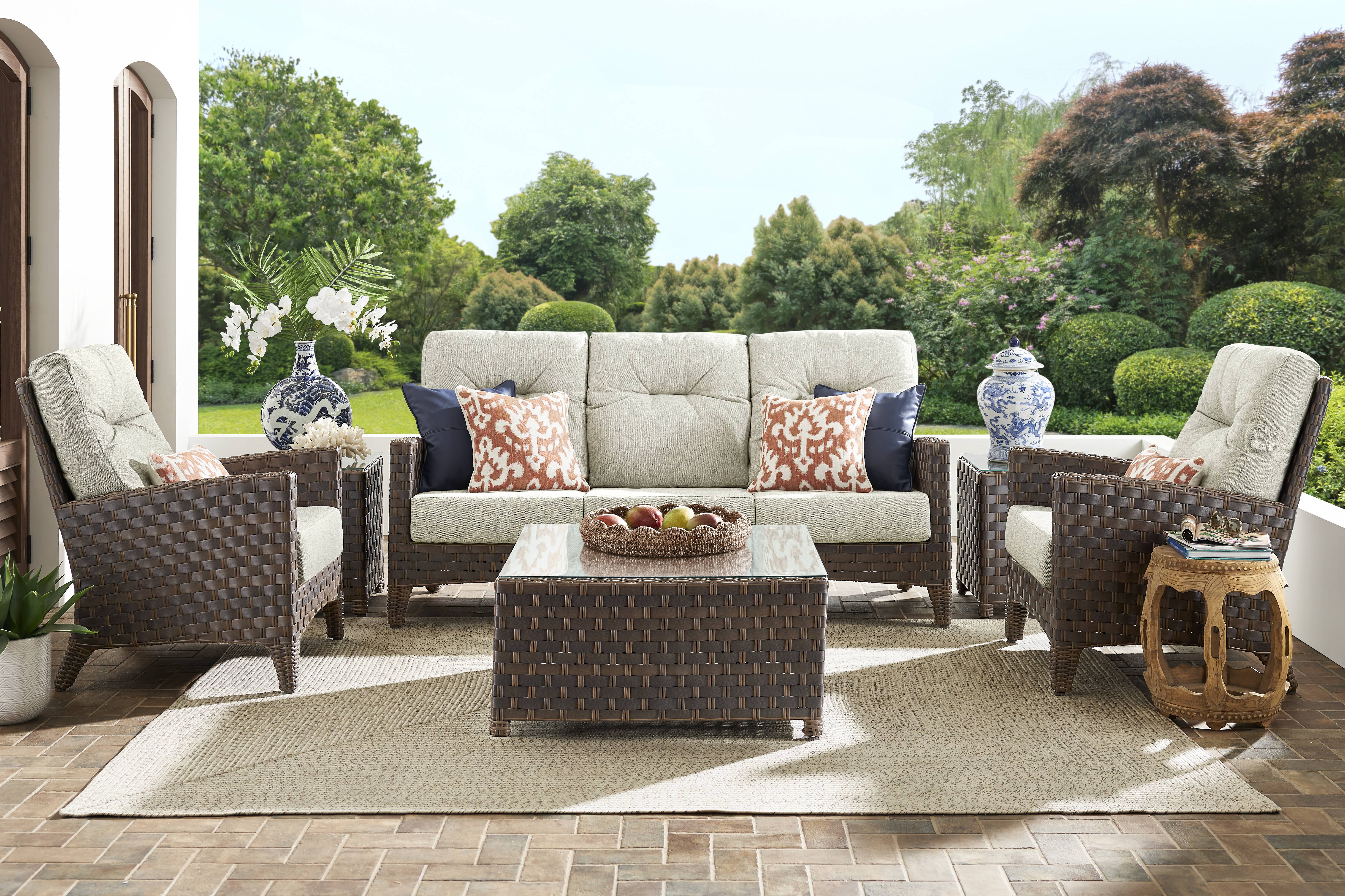 Mantra Brown 4 Pc Outdoor Seating Set with Ash Cushions - Thumbnail - Image 1