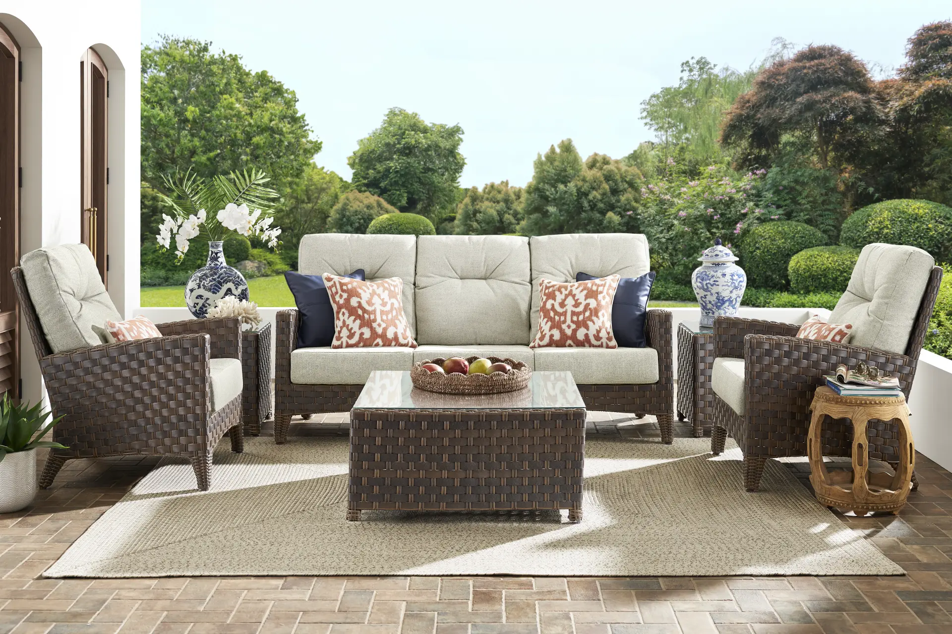 Mantra Brown 4 Pc Outdoor Seating Set with Ash Cushions