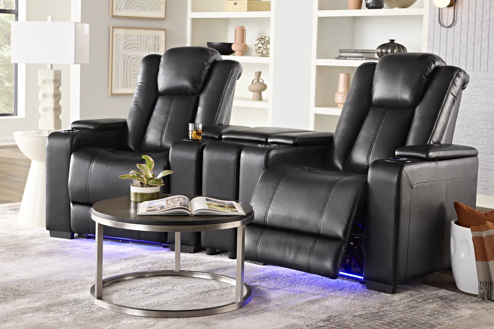 Maverick Black 3 Pc Dual Power Reclining Home Theater Sectional - Image 1