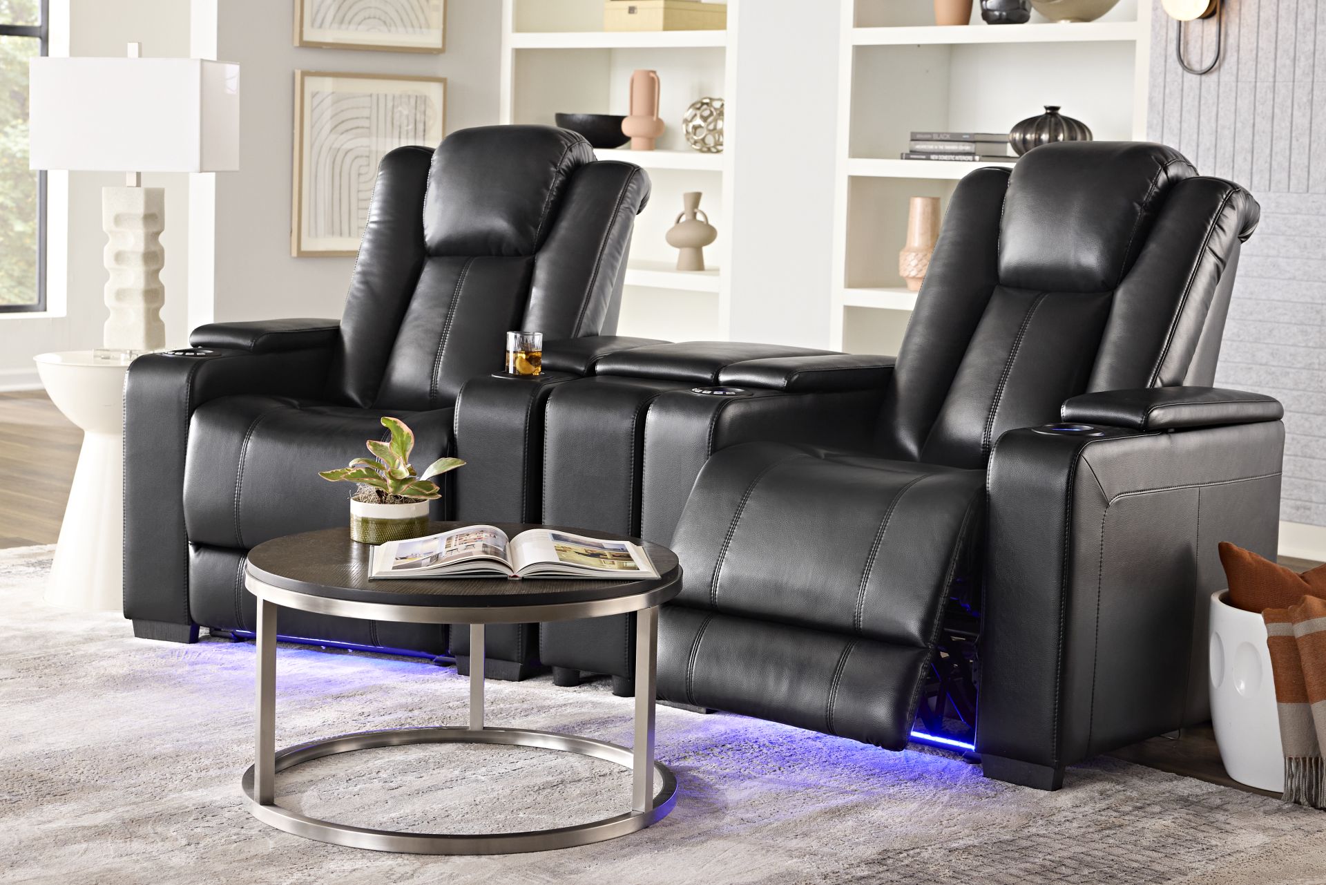 Maverick Black 3 Pc Dual Power Reclining Home Theater Sectional - Image 2
