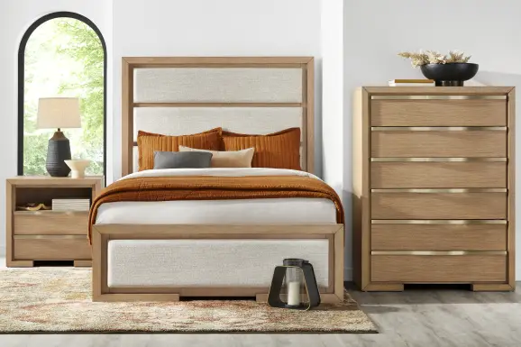 Alpine Lake Light Oak Finish 5 Pc Queen Upholstered Bedroom