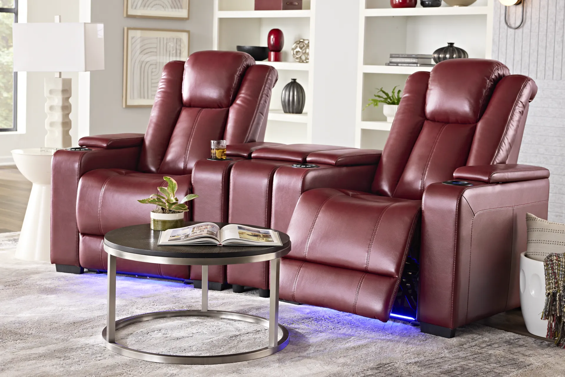 Maverick Red 3 Pc Dual Power Reclining Home Theater Sectional - Image 1
