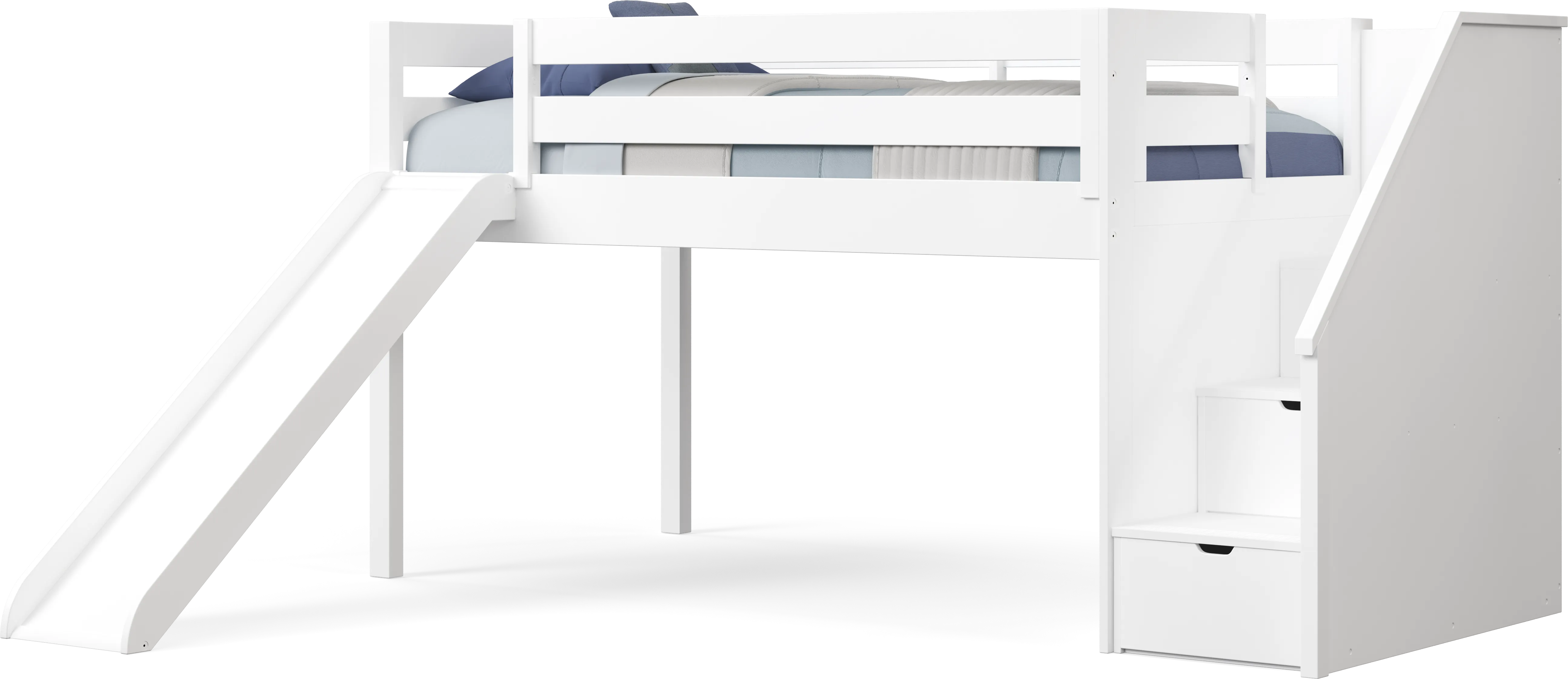 Kids Preston Place White Twin Step Loft Bedroom with Slide and Chest - Thumbnail - Image 2