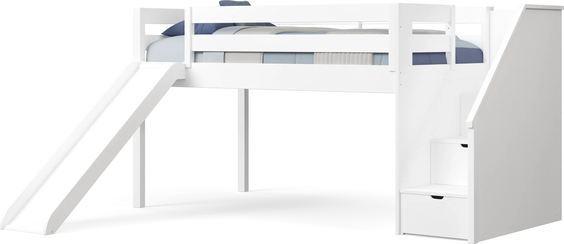 Kids Preston Place White Twin Step Loft Bedroom with Slide and Chest - Image 2