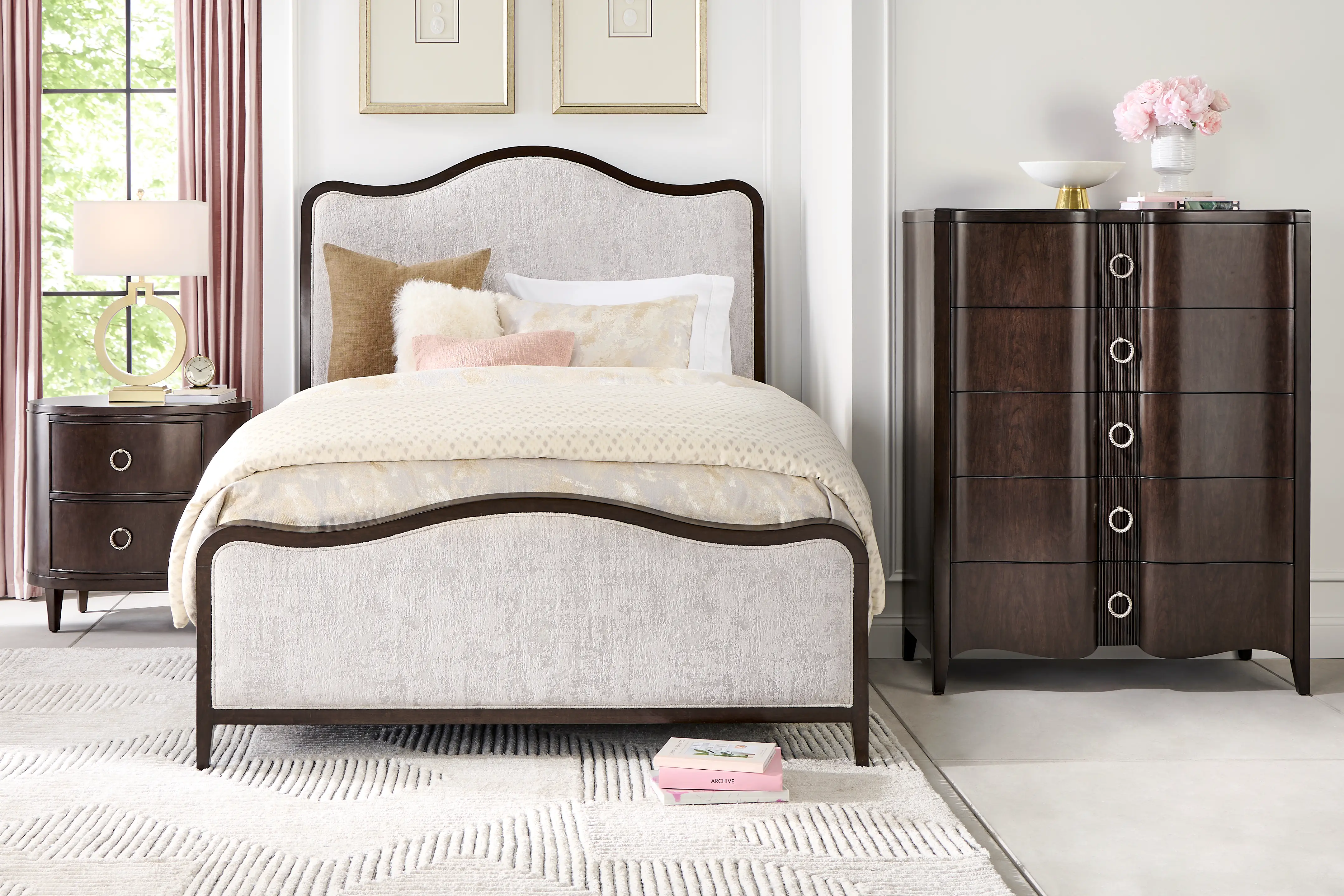 Bradbury Brown Cherry Finish 5 Pc Queen Upholstered Bedroom - Thumbnail - Image 1