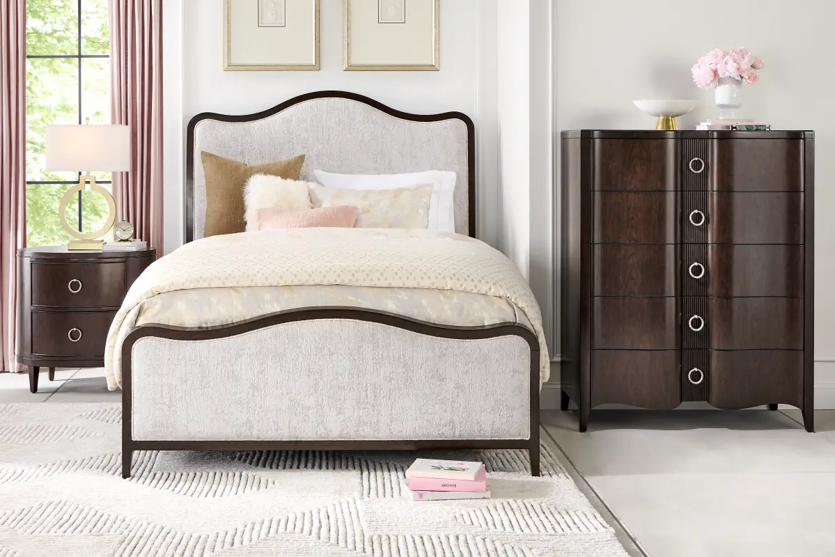 Bradbury Brown Cherry Finish 5 Pc King Upholstered Bedroom