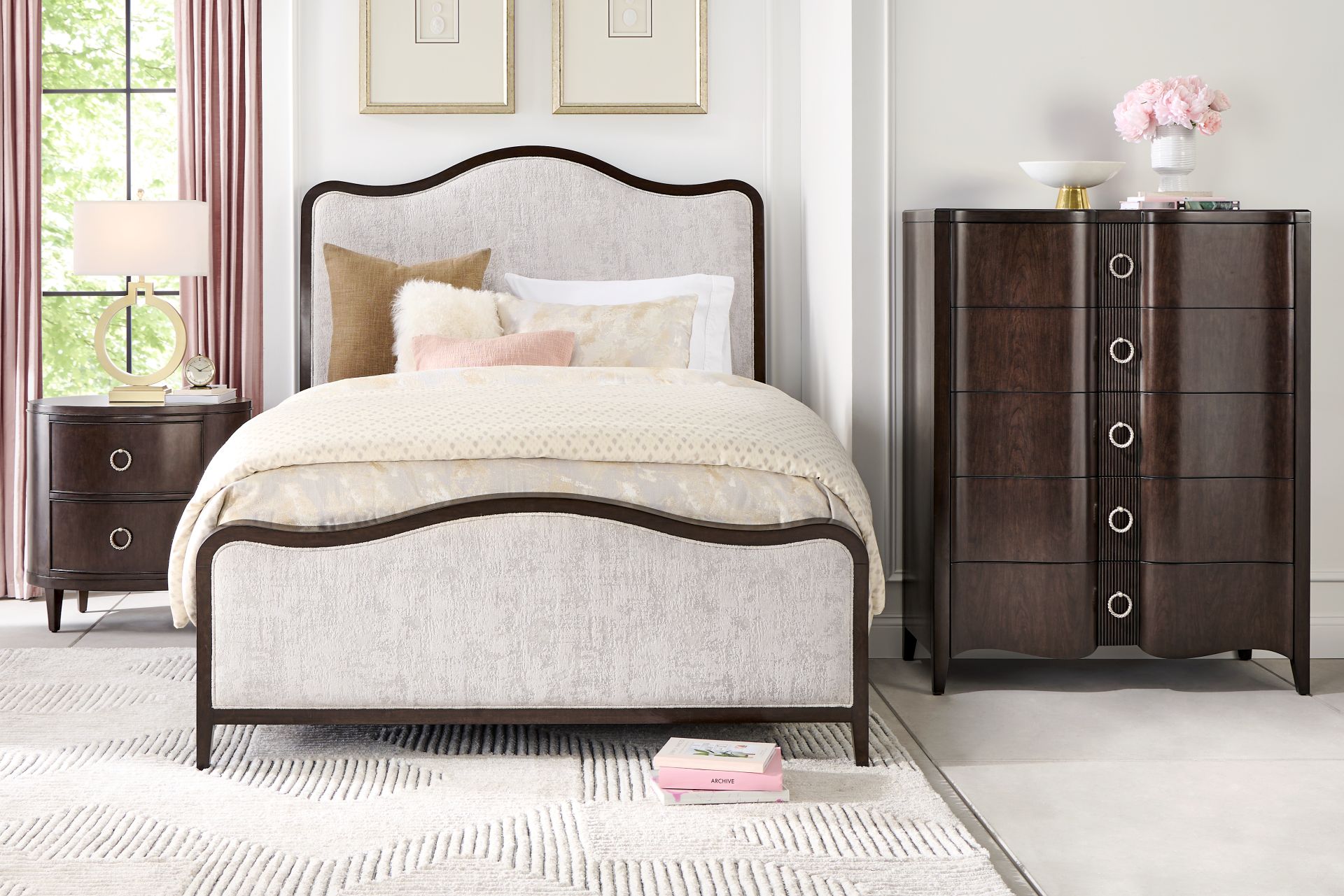 Bradbury Brown Cherry Finish 5 Pc King Upholstered Bedroom - Image 1