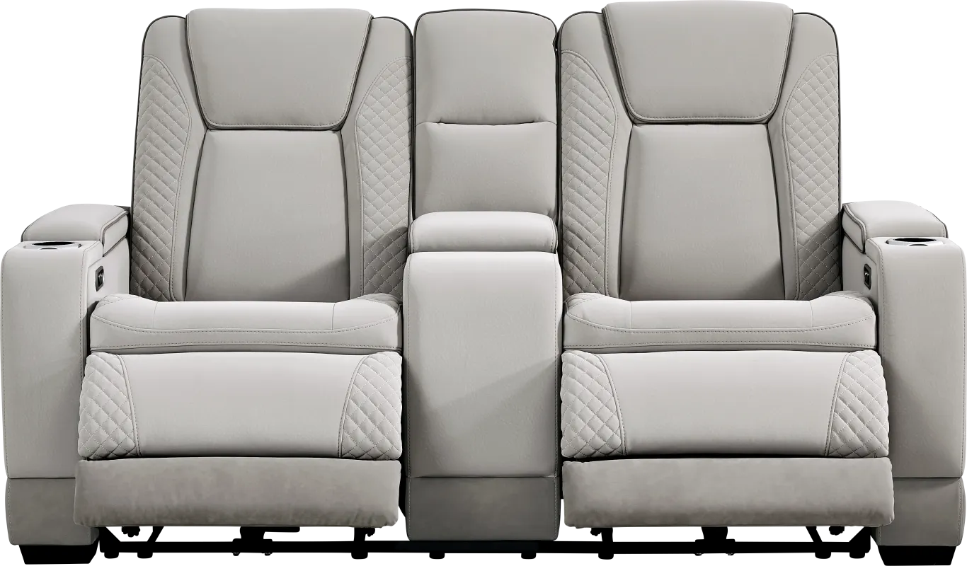Donovan Park Gray Dual Power Reclining Console Loveseat