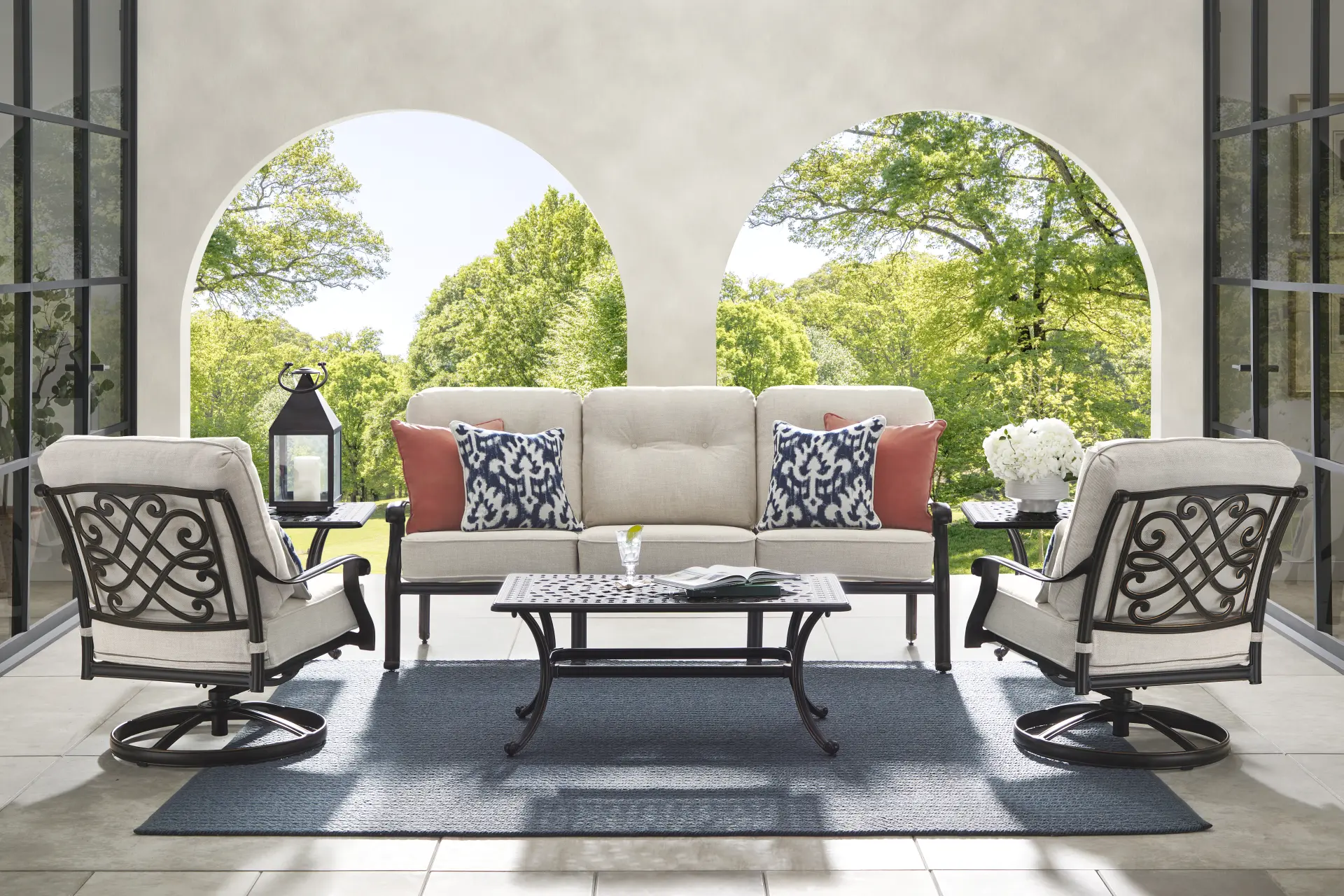 Carina Bronze 3 Pc Outdoor Seating Set with Desert Cushions