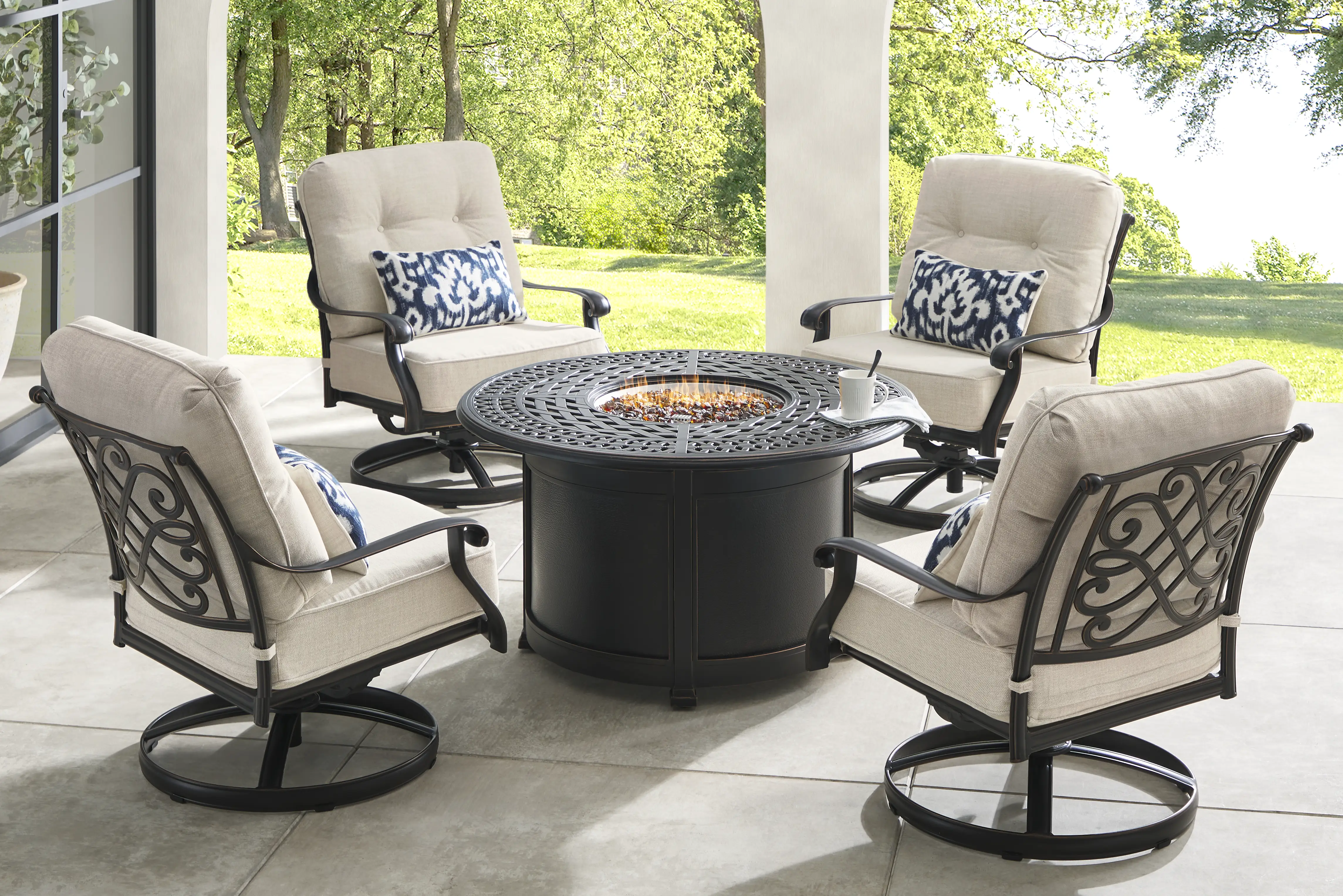 Carina Bronze 5 Pc Outdoor Fire Pit Seating Set with Desert Cushions - Thumbnail - Image 1