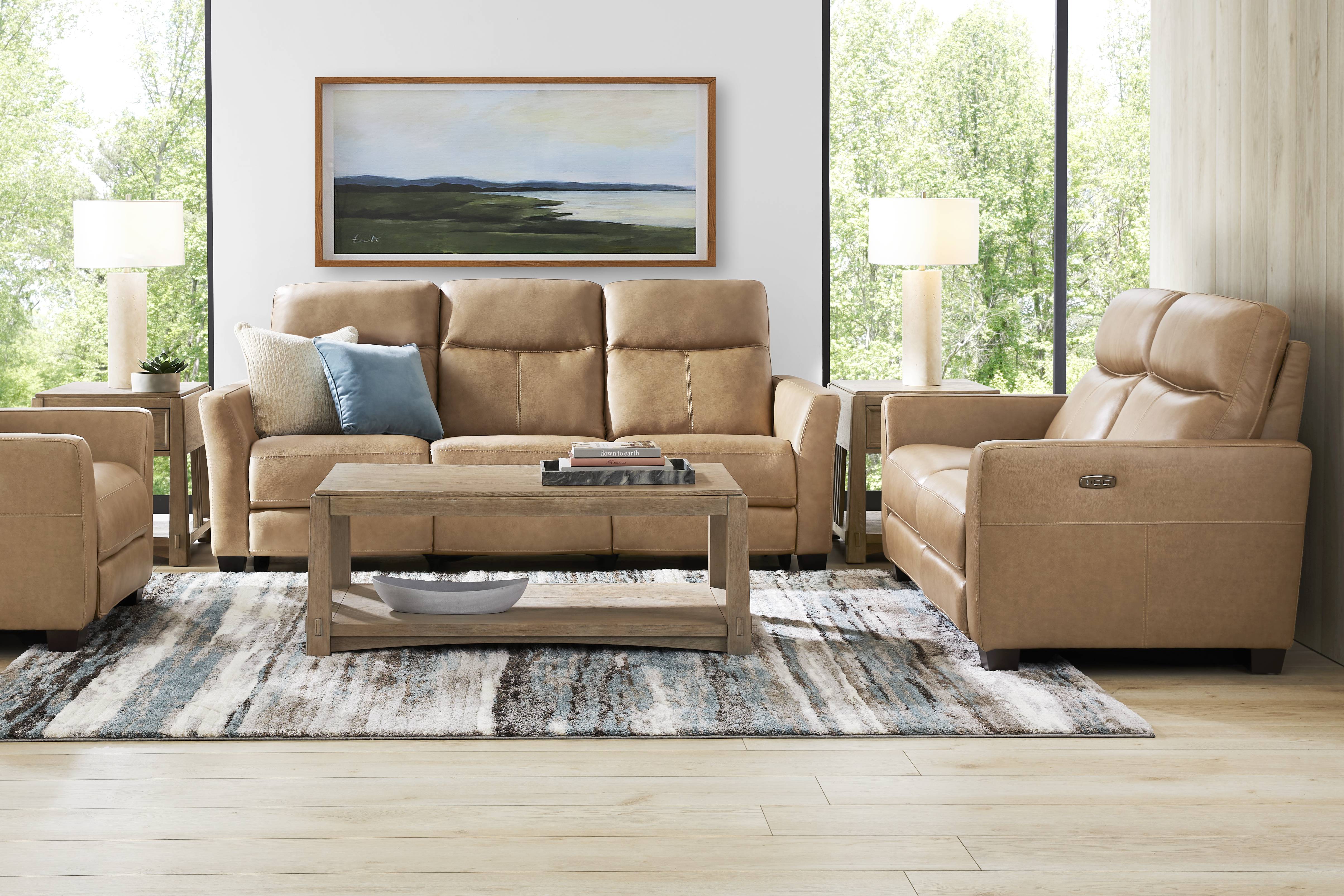 Maestro Sand Leather 6 Pc Dual Power Reclining Living Room - Thumbnail - Image 1