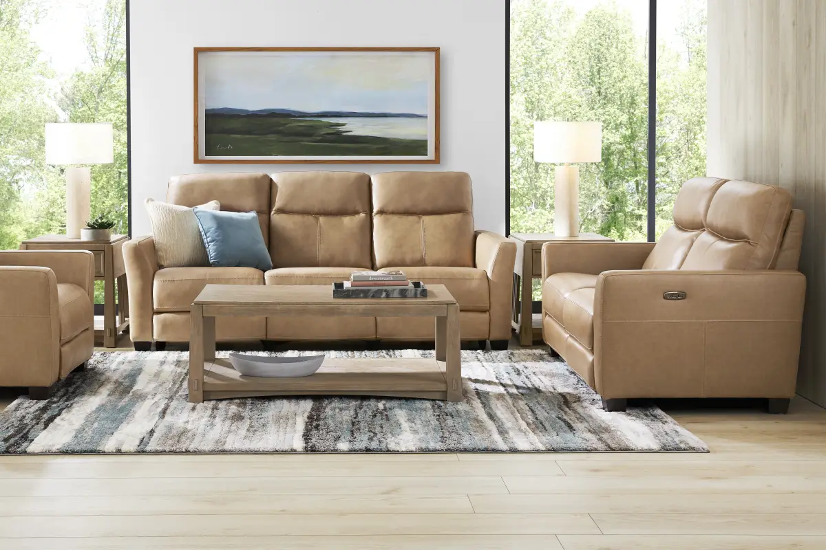 Maestro Sand Leather 6 Pc Dual Power Reclining Living Room