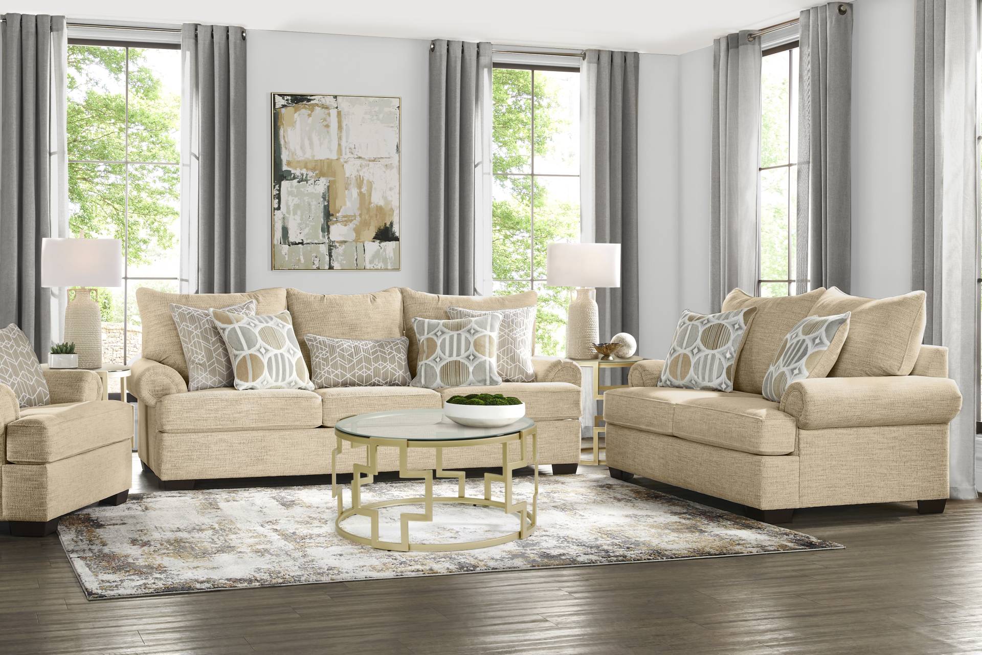 Reyna Point Tan 7 Pc Living Room with Gel Foam Sleeper Sofa full room