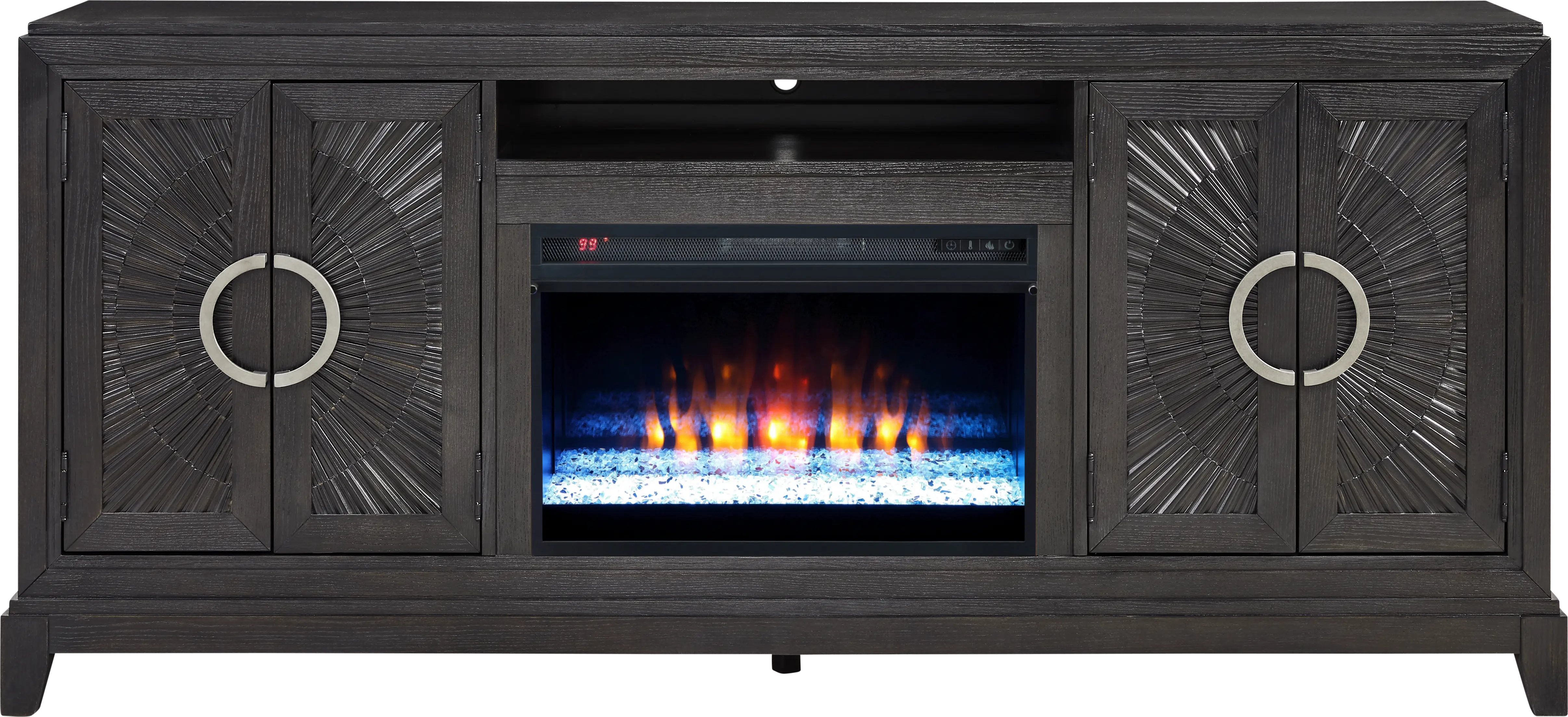 Sunside Way Black 82 in. Console with Electric Fireplace - Thumbnail - Image 1