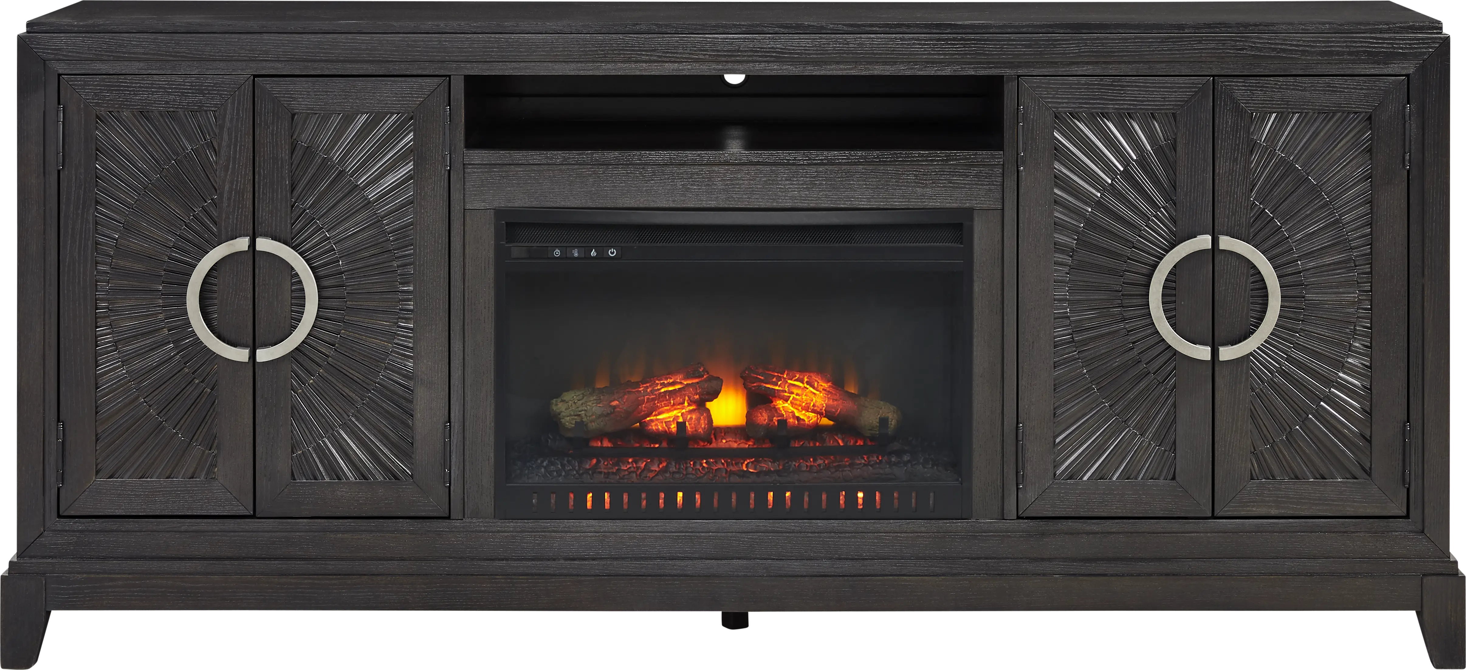 Sunside Way Black 82 in. Console with Electric Log Fireplace - Thumbnail - Image 1