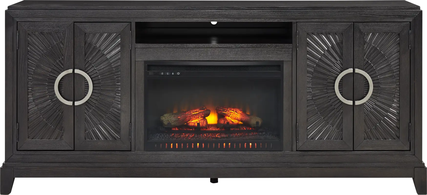Sunside Way Black 82 in. Console with Electric Log Fireplace