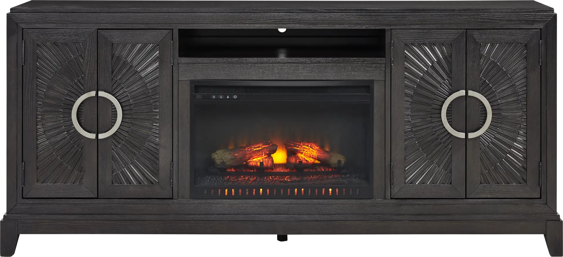 Sunside Way Black 82 in. Console with Electric Log Fireplace