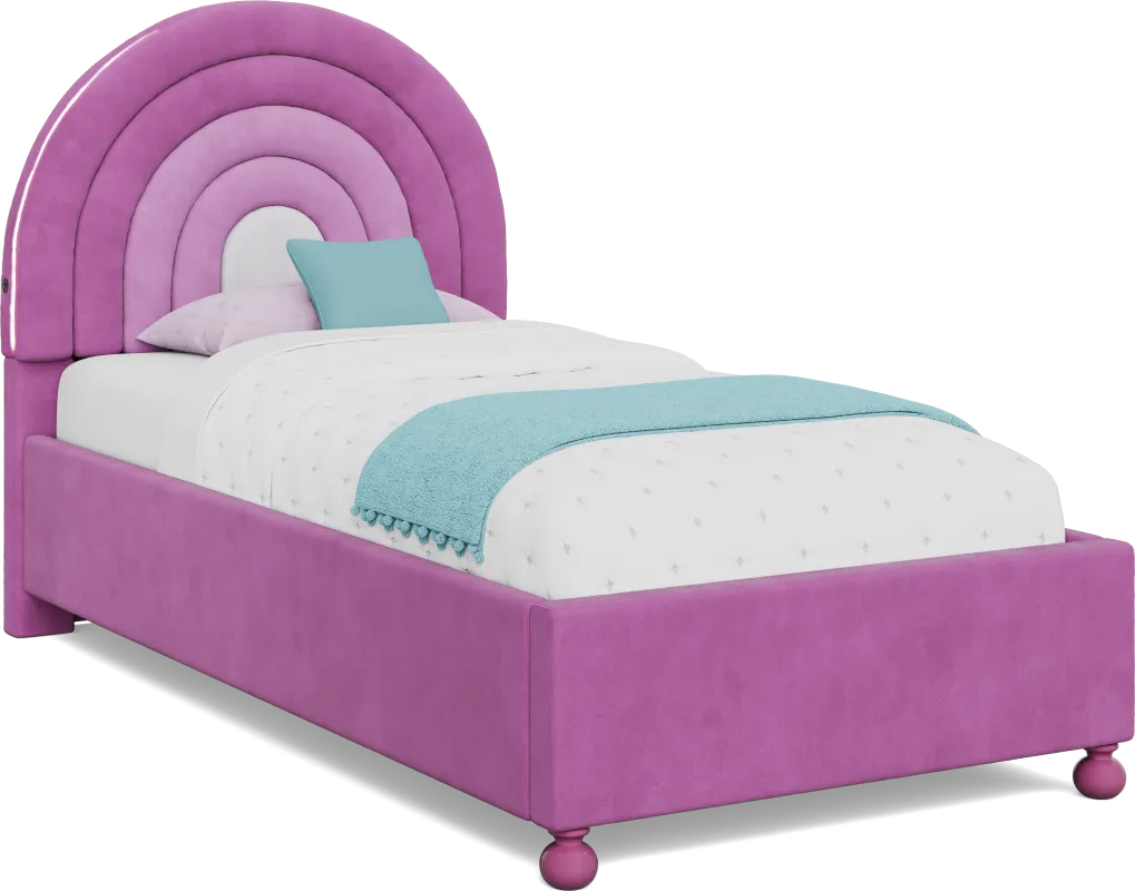 Kids Rainbow Joy Pink Twin Upholstered Bed